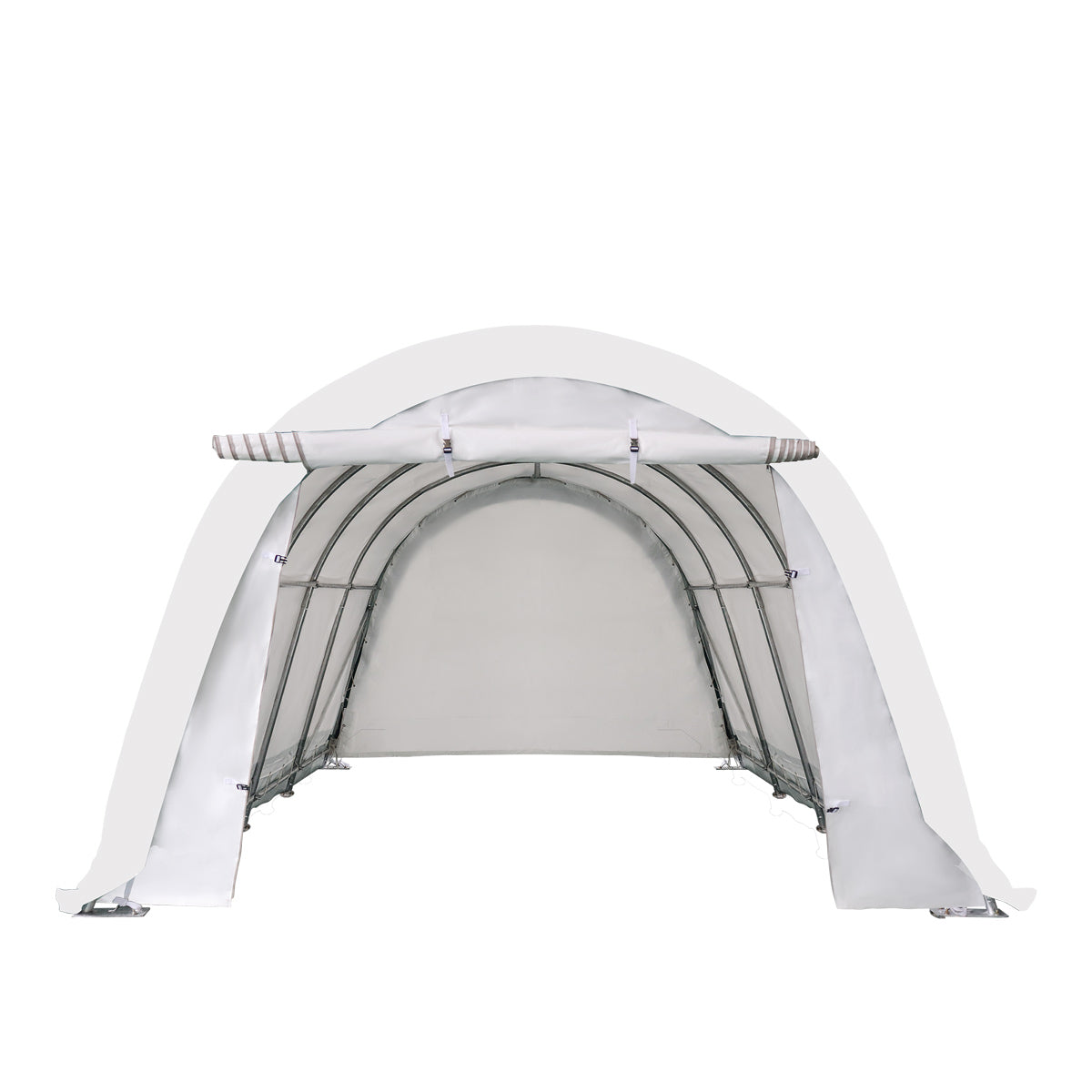 12×20 FT Rounded Roof Fabric Carport, 8 FT Peak High, 11 oz PE Fabric Cover