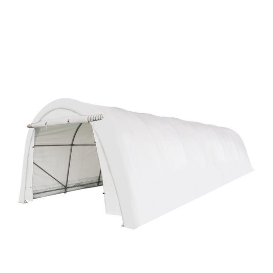 12×30 FT Rounded Roof Fabric Carport, 8 FT Peak High, 11 oz PE Fabric Cover