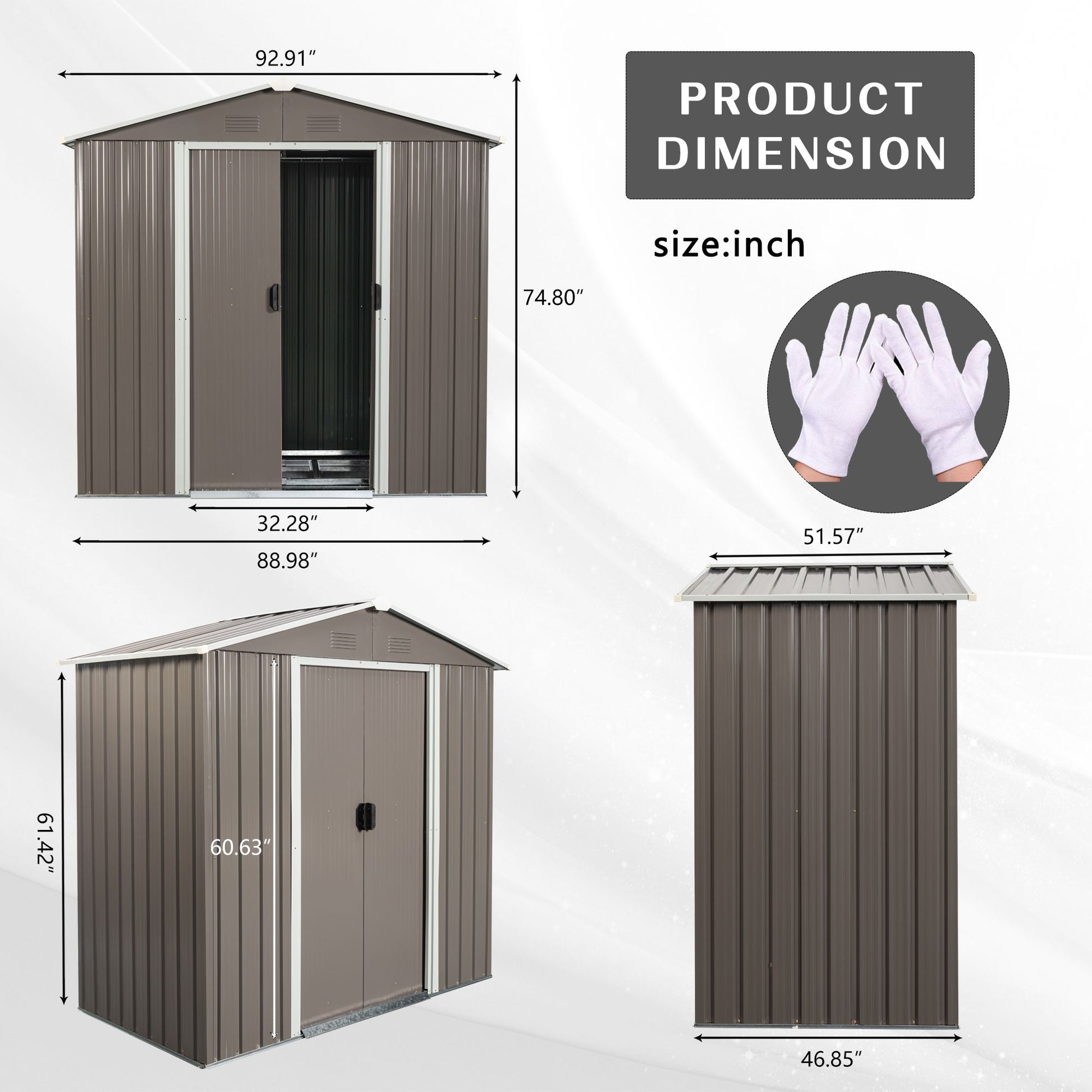 8x4 FT Metal Storage Shed, Sliding Door, Gable Roof, Gray