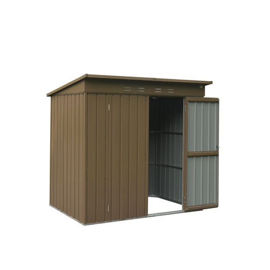 6x4 FT Metal Storage Shed, Double Open Door, Lean-to Roof, Brown