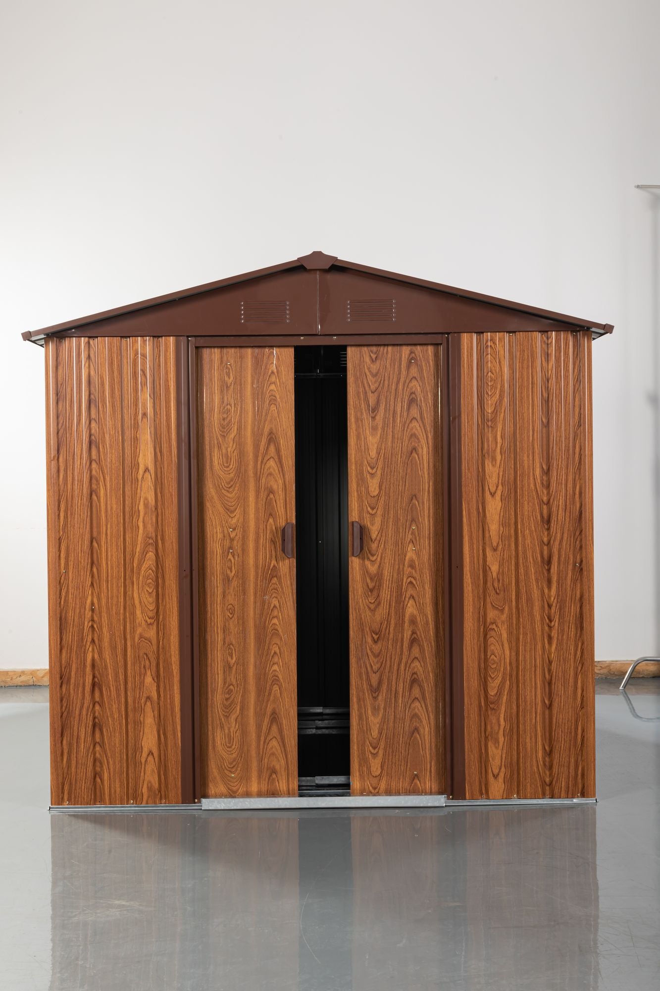 6x6 FT Metal Storage Shed, Window, Sliding Door, Gable Roof, Wood