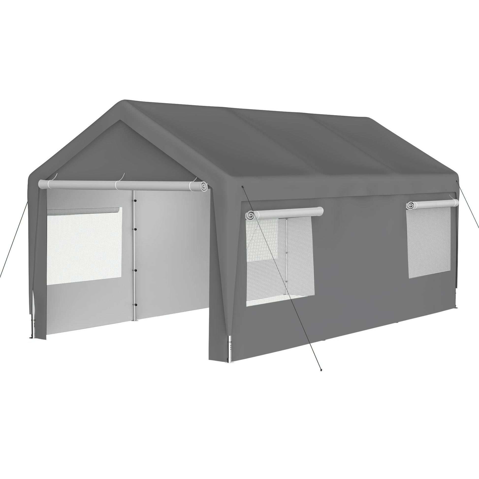 10x20 FT Fabric Carport, 1.5" Steel Frame, Detachable Side Walls, 6.35 oz Polyethylene Fabric, Gray