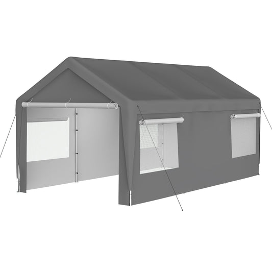 10x20 FT Fabric Carport, 1.5" Steel Frame, Detachable Side Walls, 6.35 oz Polyethylene Fabric, Gray