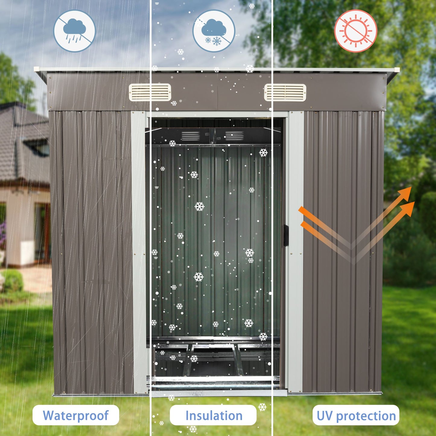 6x4 FT Metal Storage Shed, Sliding Door, Lean-to Roof, Gray