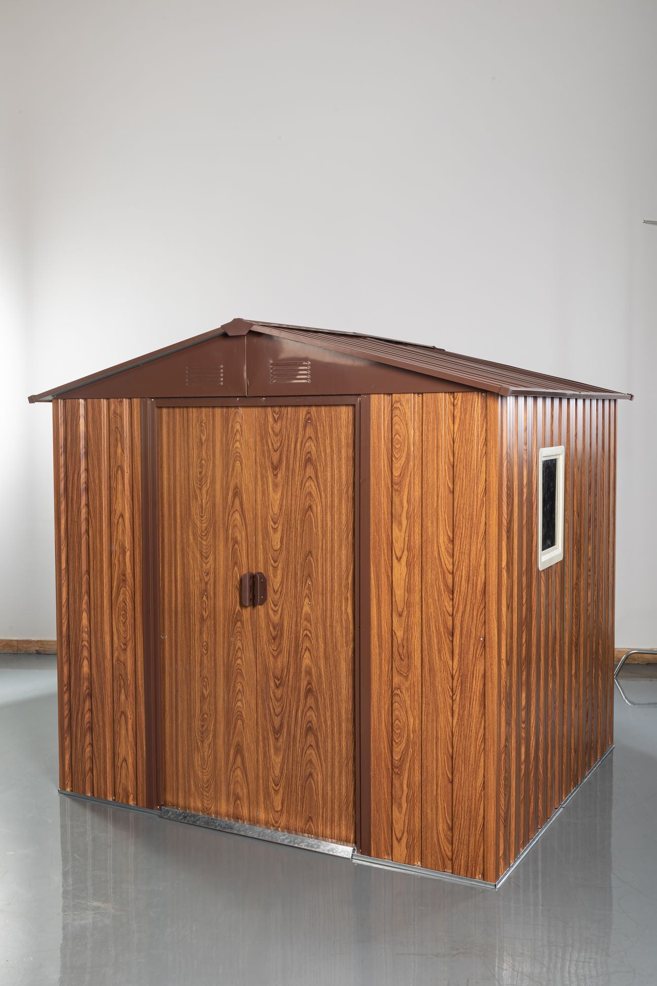 6x6 FT Metal Storage Shed, Window, Sliding Door, Gable Roof, Wood
