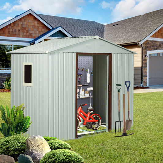 6x5 FT Metal Storage Shed, Window, Sliding Door, Gable Roof, White