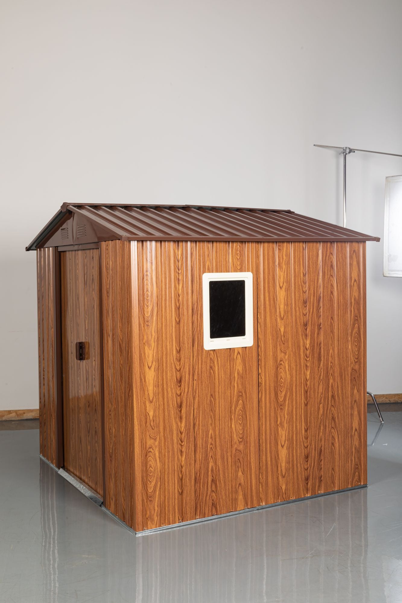 6x6 FT Metal Storage Shed, Window, Sliding Door, Gable Roof, Wood