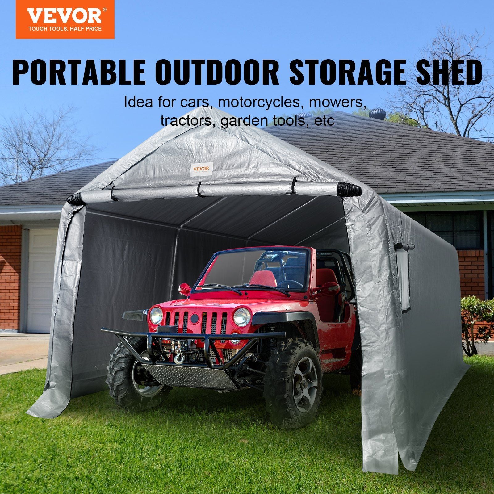 10x15 FT Fabric Carport, 8.46 oz Fabric, 8 FT Peak Height, Gray