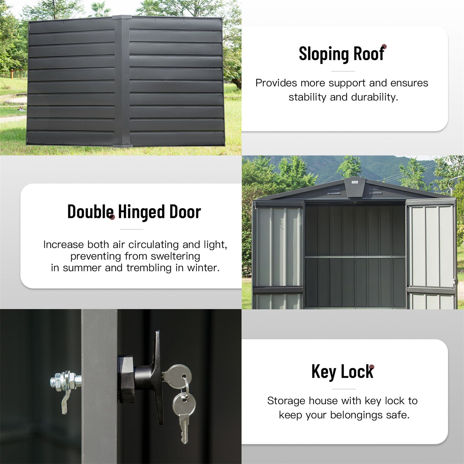 5.7x3 FT Metal Storage Shed, Double Open Door, Gable Roof, Black
