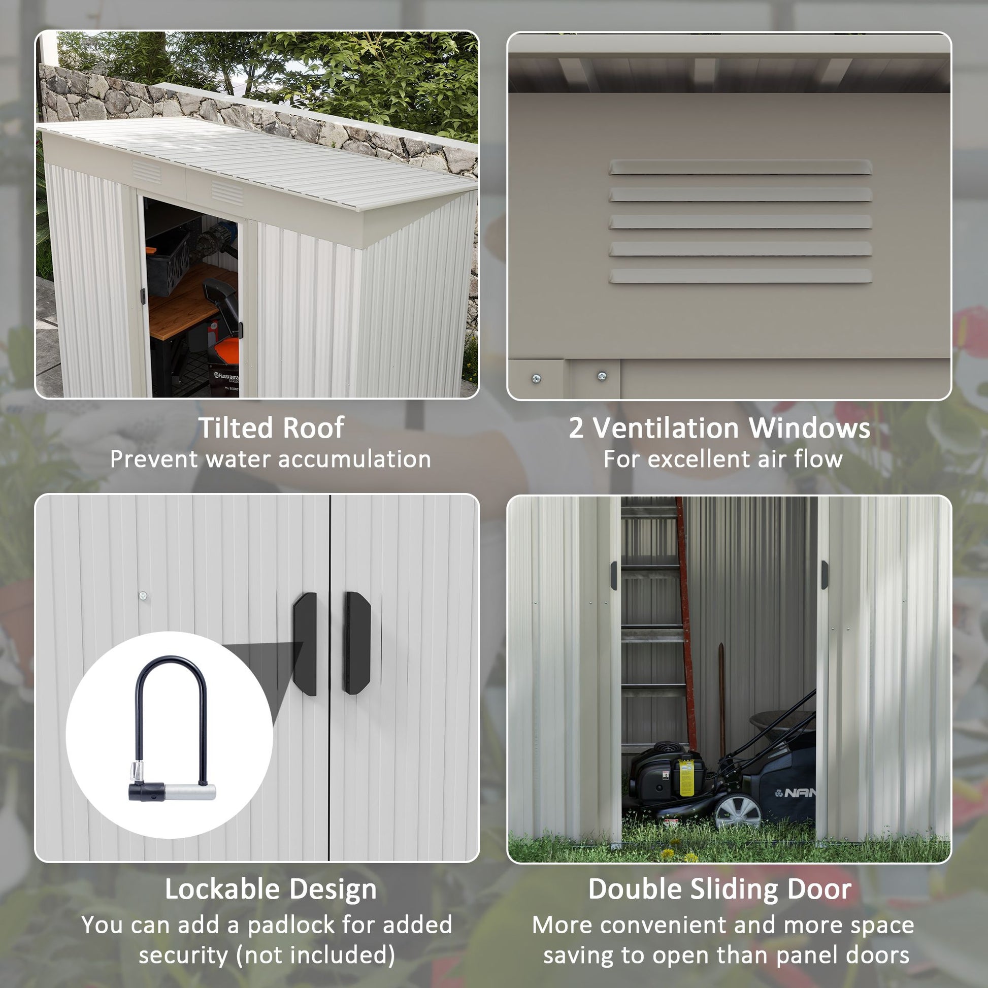7x4 FT Metal Storage Shed, Sliding Door, Lean-to Roof, Gray