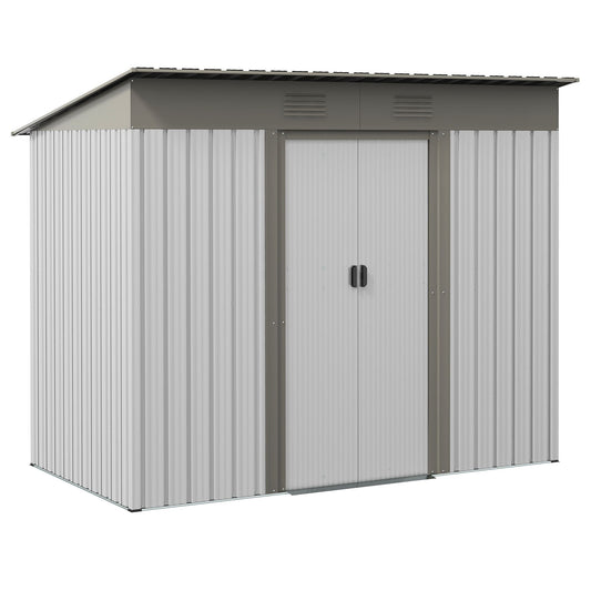 7x4 FT Metal Storage Shed, Sliding Door, Lean-to Roof, Gray