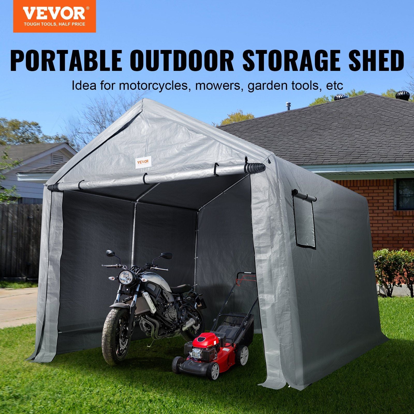 7x12 FT Fabric Carport, 8.46 oz Fabric, 7.36 FT Peak Height, Gray