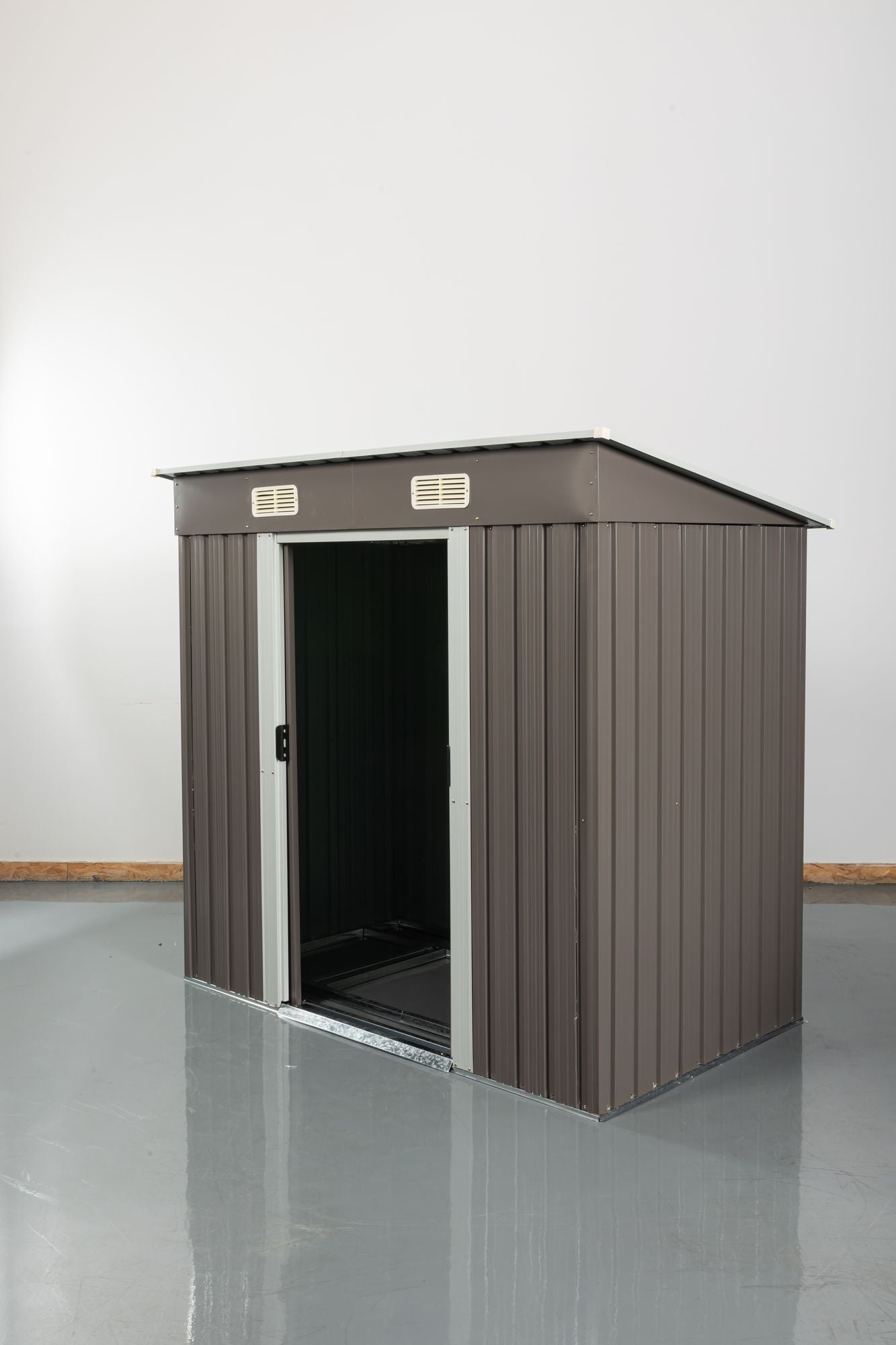 6x4 FT Metal Storage Shed, Sliding Door, Lean-to Roof, Gray