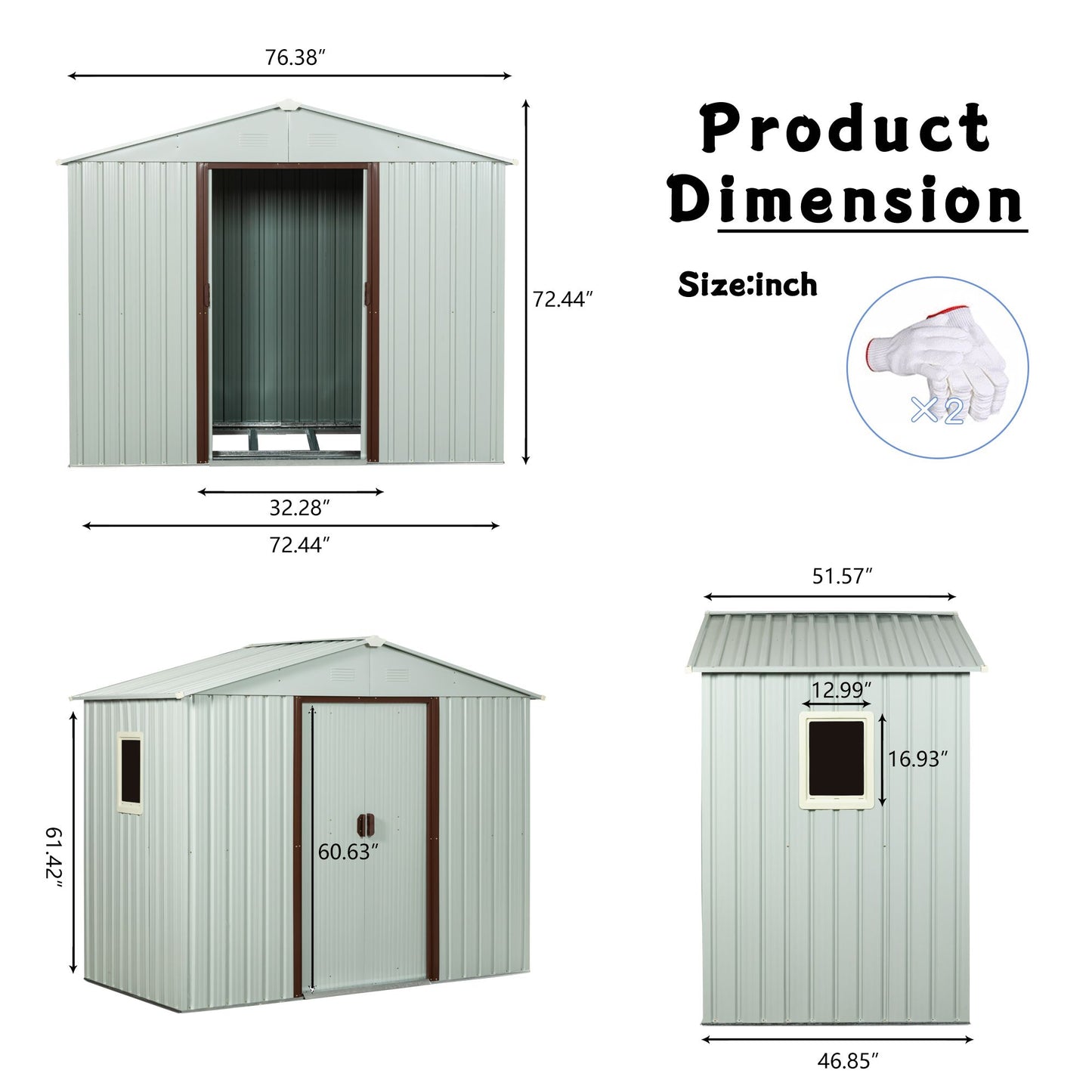 6x5 FT Metal Storage Shed, Window, Sliding Door, Gable Roof, White