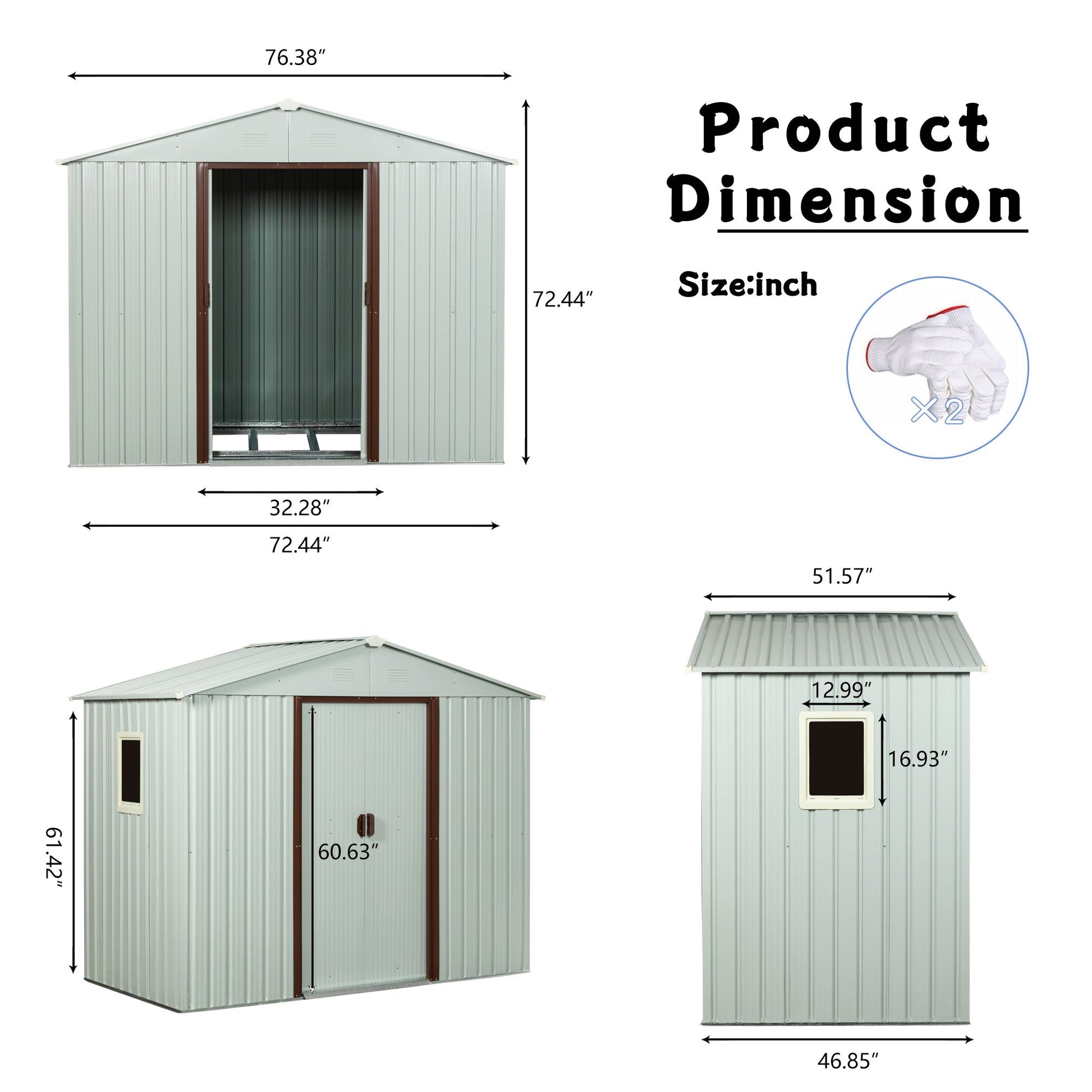6x5 FT Metal Storage Shed, Window, Sliding Door, Gable Roof, White