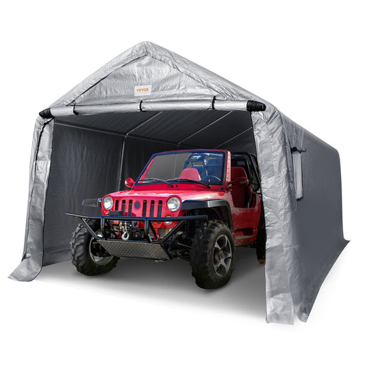 10x15 FT Fabric Carport, 8.46 oz Fabric, 8 FT Peak Height, Gray