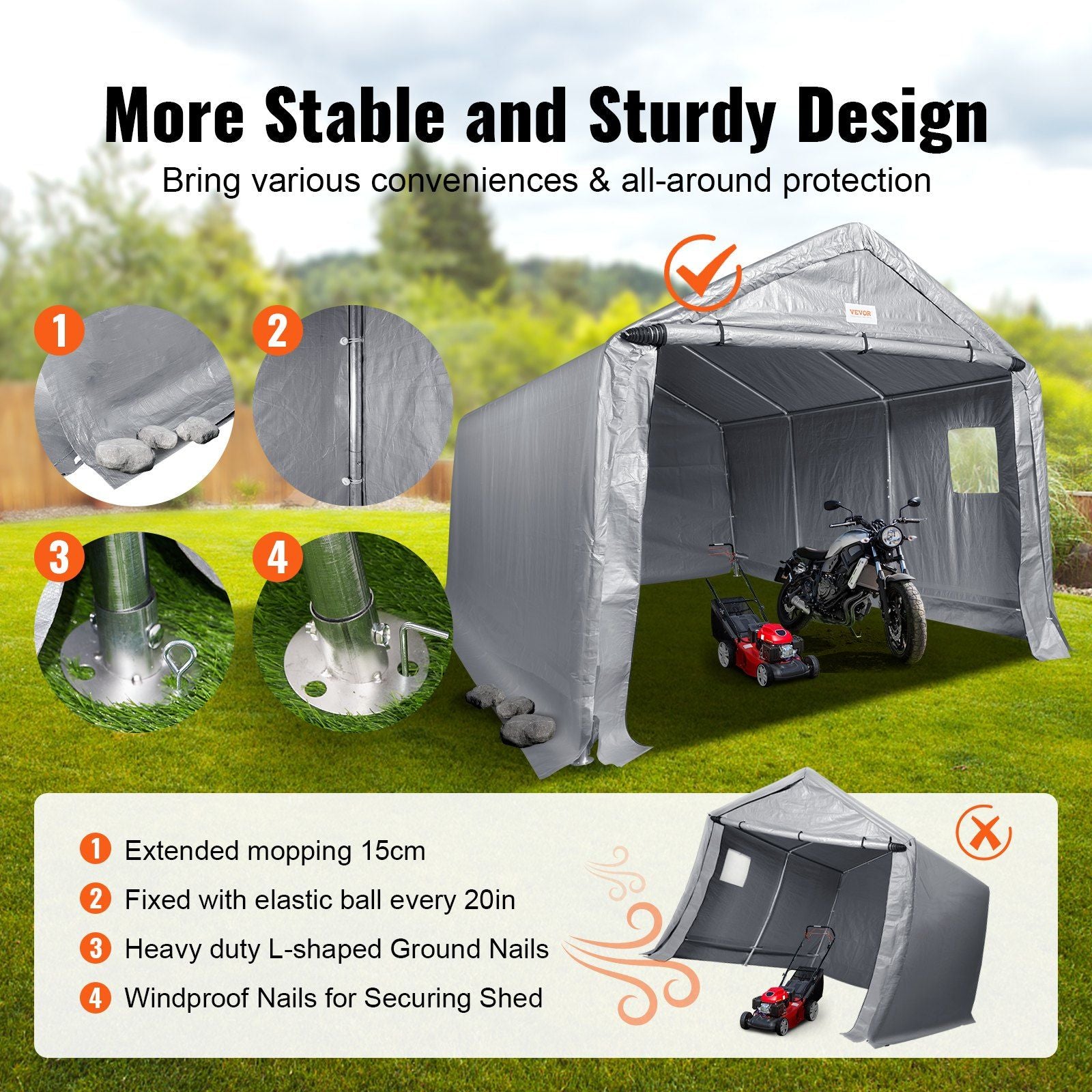 10x15 FT Fabric Carport, 8.46 oz Fabric, 8 FT Peak Height, Gray