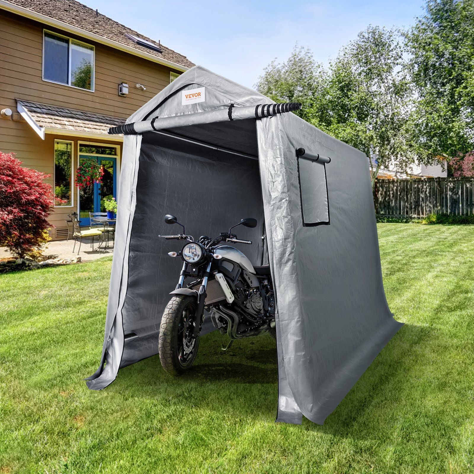 6x8 FT Fabric Carport, 8.46 oz Fabric, 7 FT Peak Height, Gray