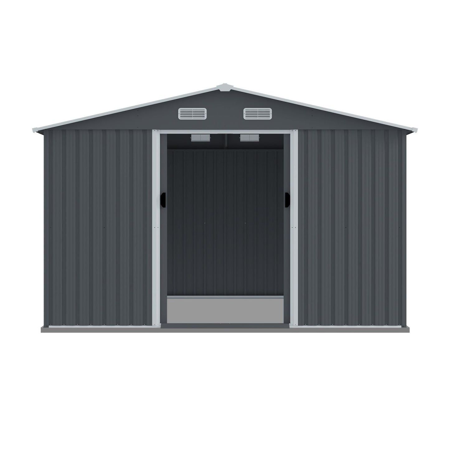 8x10 FT Metal Storage Shed, Sliding Door, Gable Roof, Gray