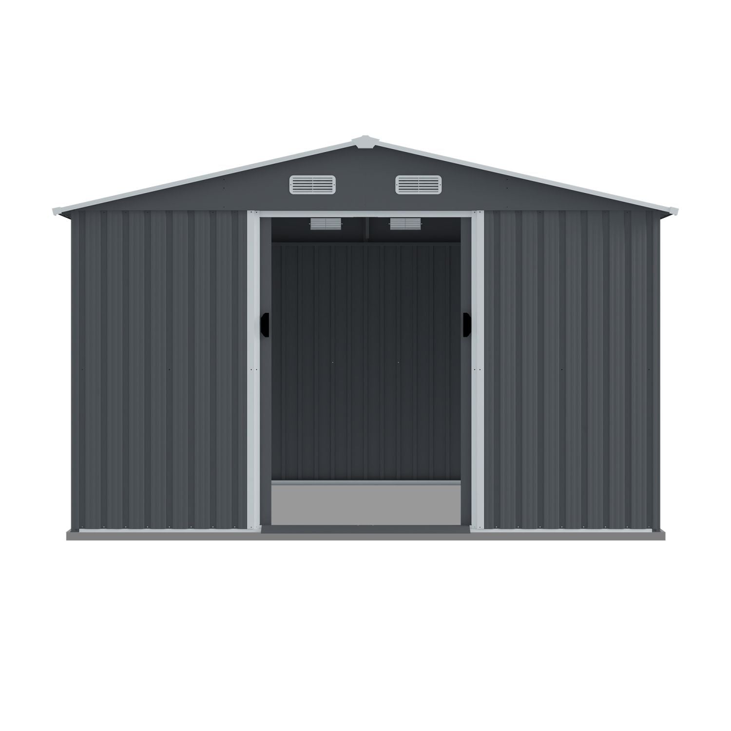 8x10 FT Metal Storage Shed, Sliding Door, Gable Roof, Gray