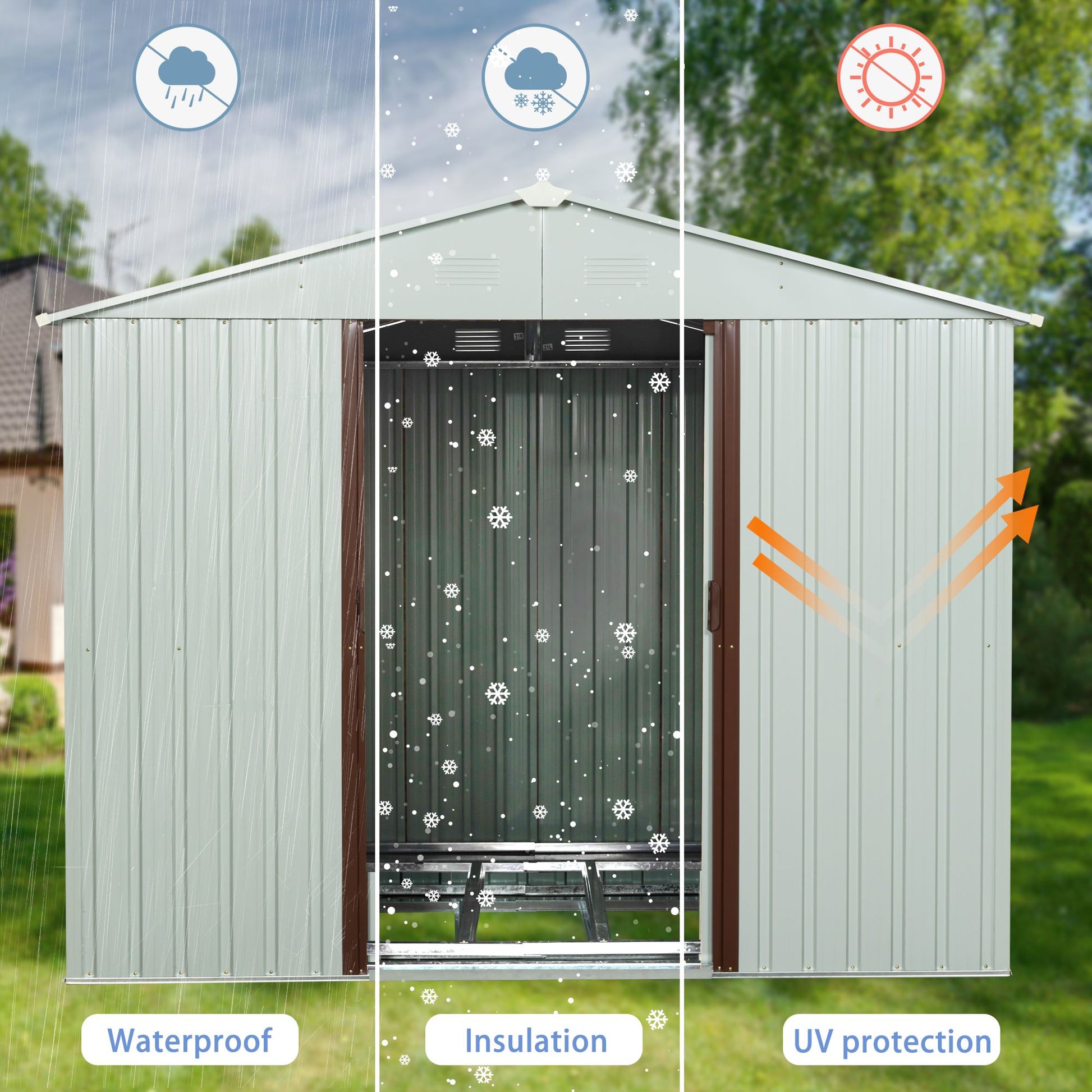 6x5 FT Metal Storage Shed, Sliding Door, Gable Roof, White