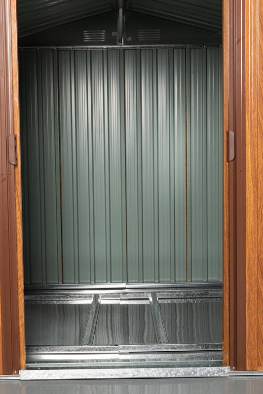 6x6 FT Metal Storage Shed, Window, Sliding Door, Gable Roof, Wood