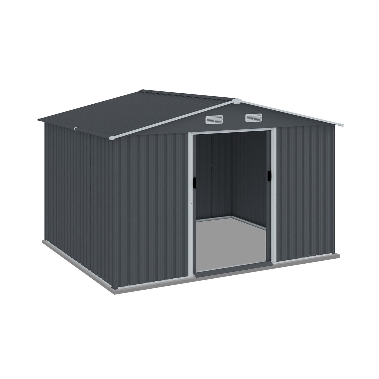 8x10 FT Metal Storage Shed, Sliding Door, Gable Roof, Gray