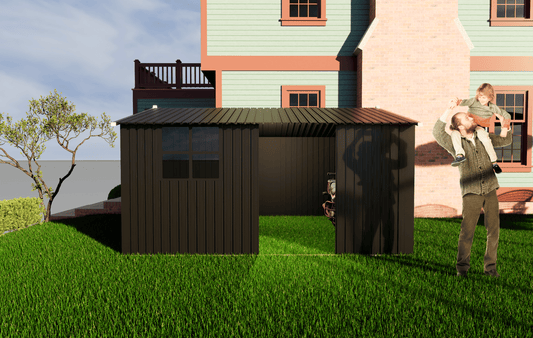 10x12 FT Metal Storage Shed, Window, Sliding Door, Gable Roof, Black
