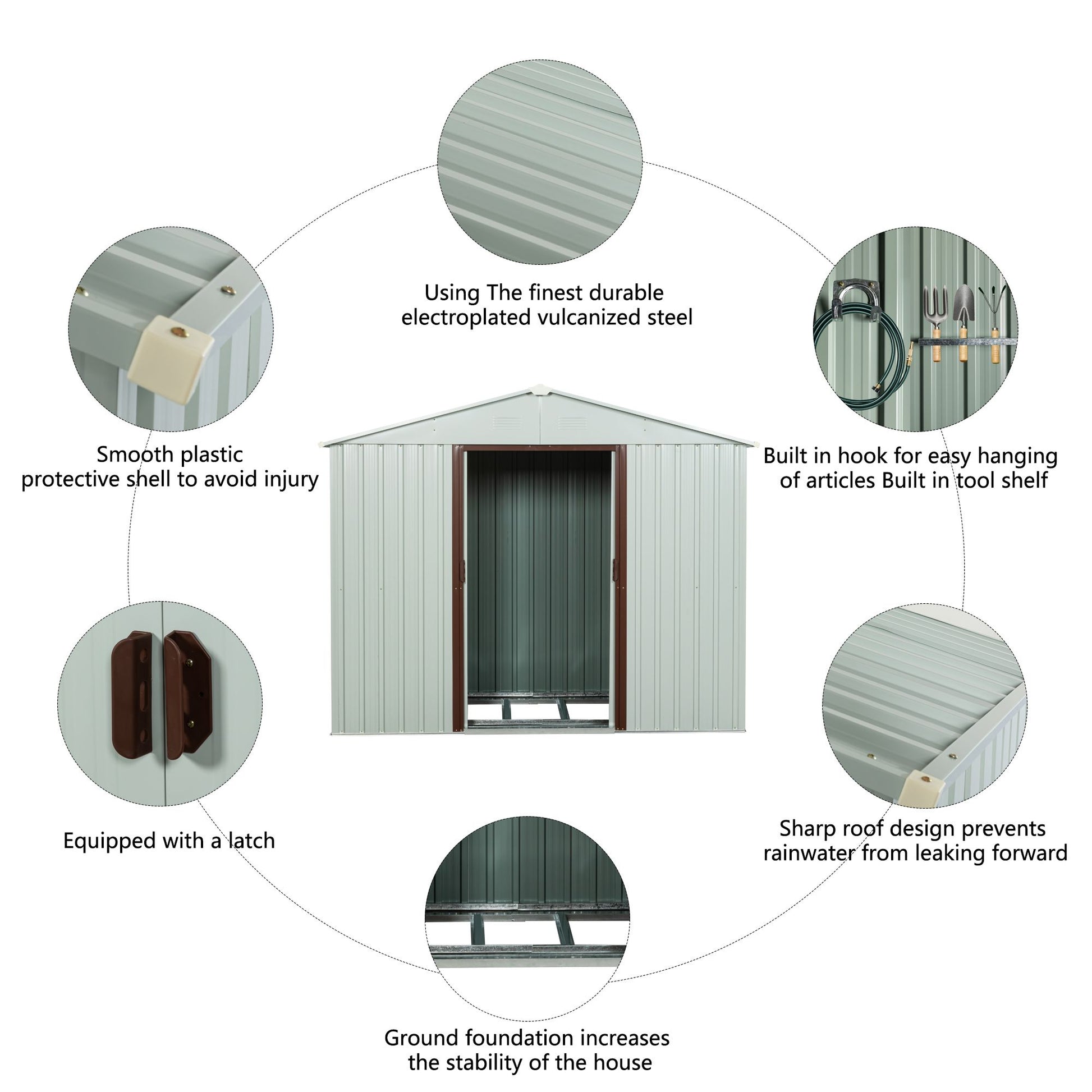 6x5 FT Metal Storage Shed, Sliding Door, Gable Roof, White