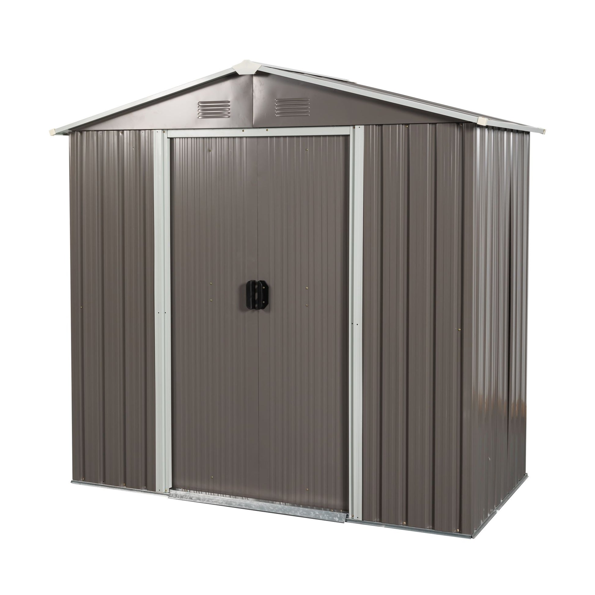 8x4 FT Metal Storage Shed, Sliding Door, Gable Roof, Gray