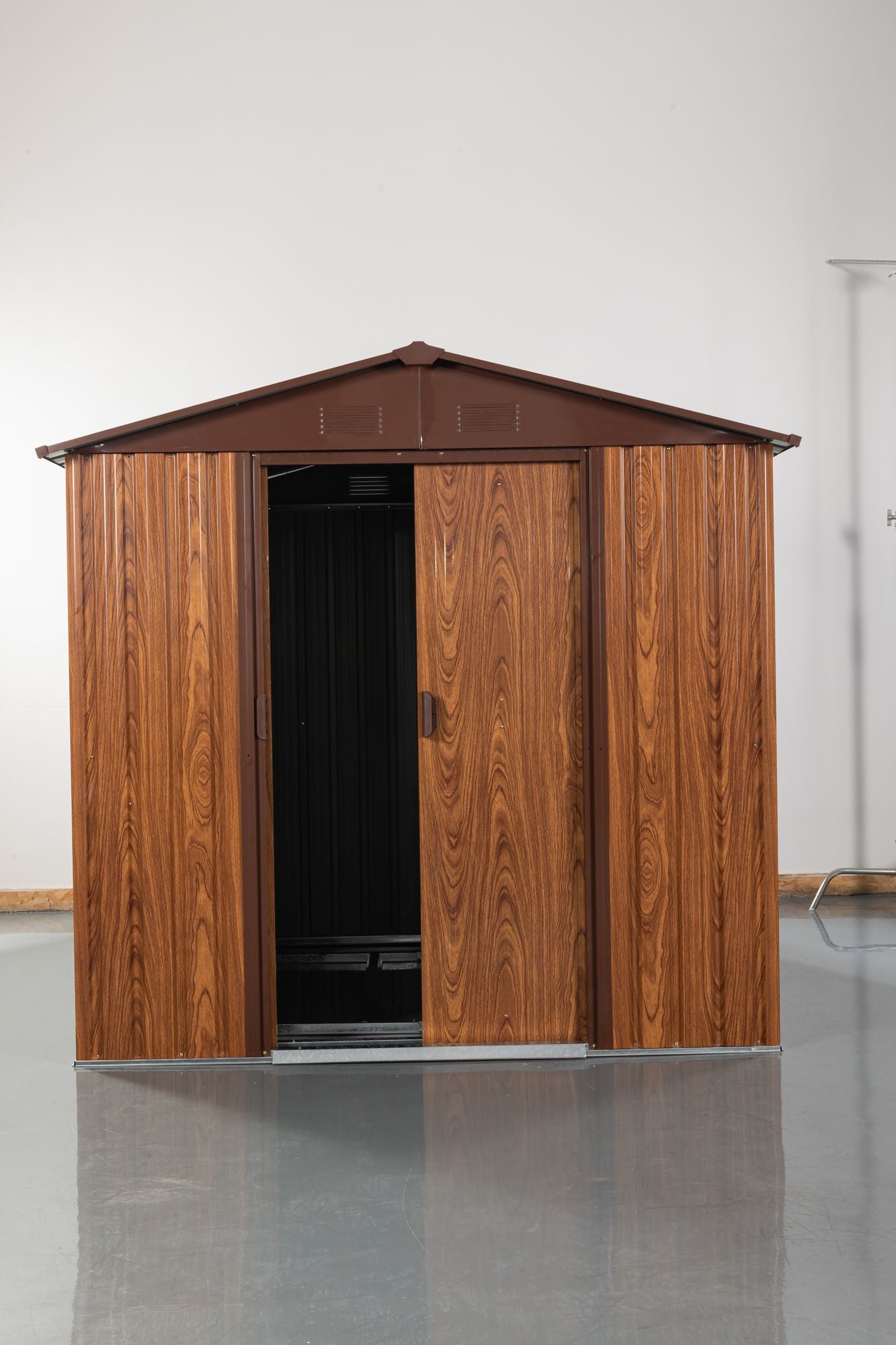 6x6 FT Metal Storage Shed, Window, Sliding Door, Gable Roof, Wood