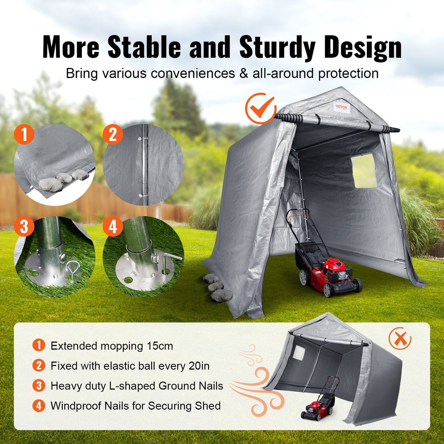 6x8 FT Fabric Carport, 8.46 oz Fabric, 7 FT Peak Height, Gray