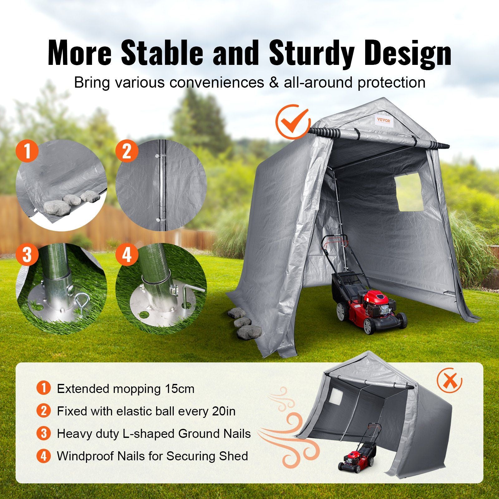 6x8 FT Fabric Carport, 8.46 oz Fabric, 7 FT Peak Height, Gray