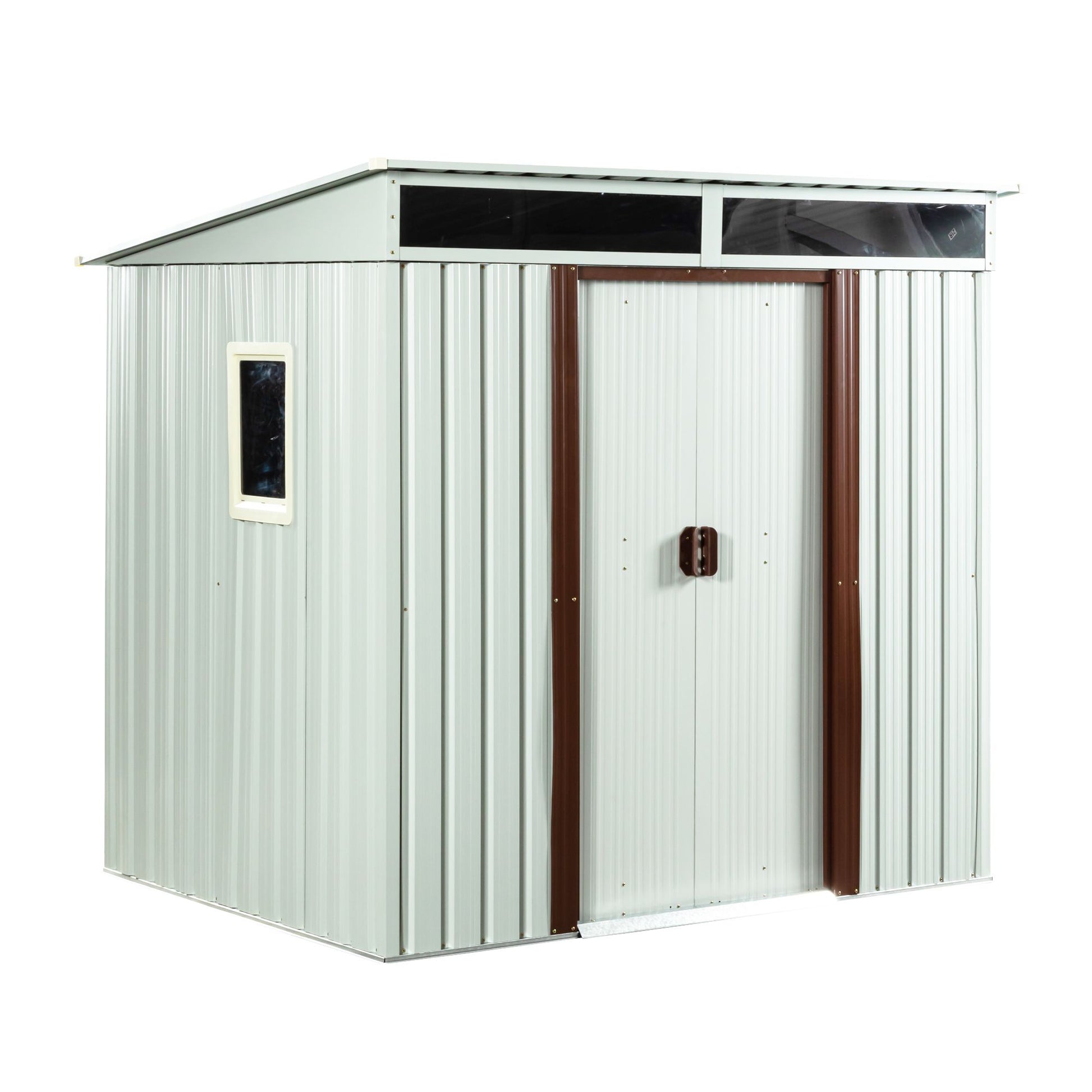 6x5 FT Metal Storage Shed, Skylight & Window, Sliding Door, Lean-to Roof, White