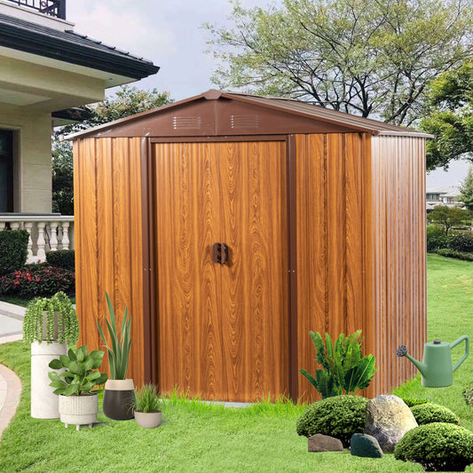 6x6 FT Metal Storage Shed, Sliding Door, Gable Roof, Wood