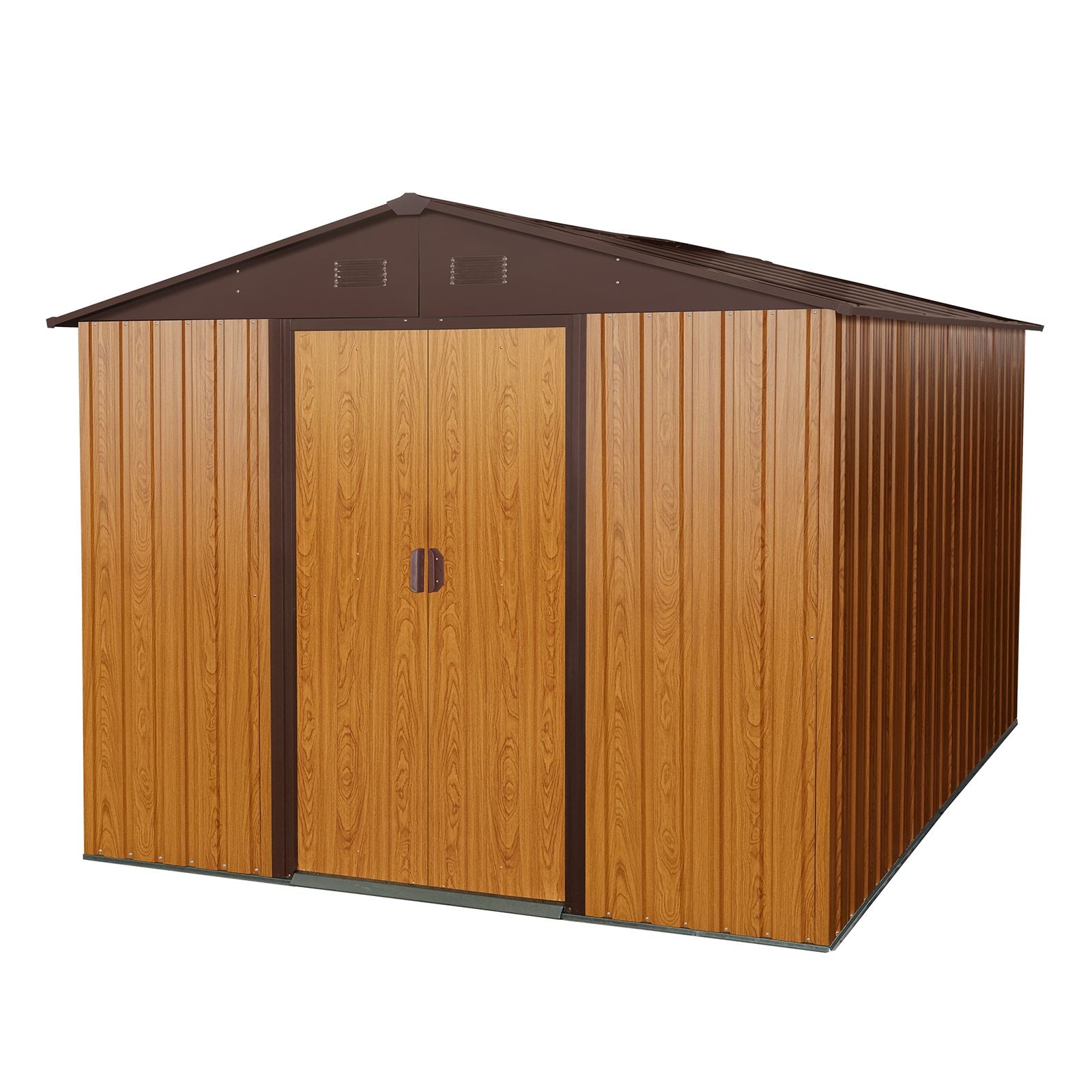 8x10 FT Metal Storage Shed, Sliding Door, Gable Roof, Wood