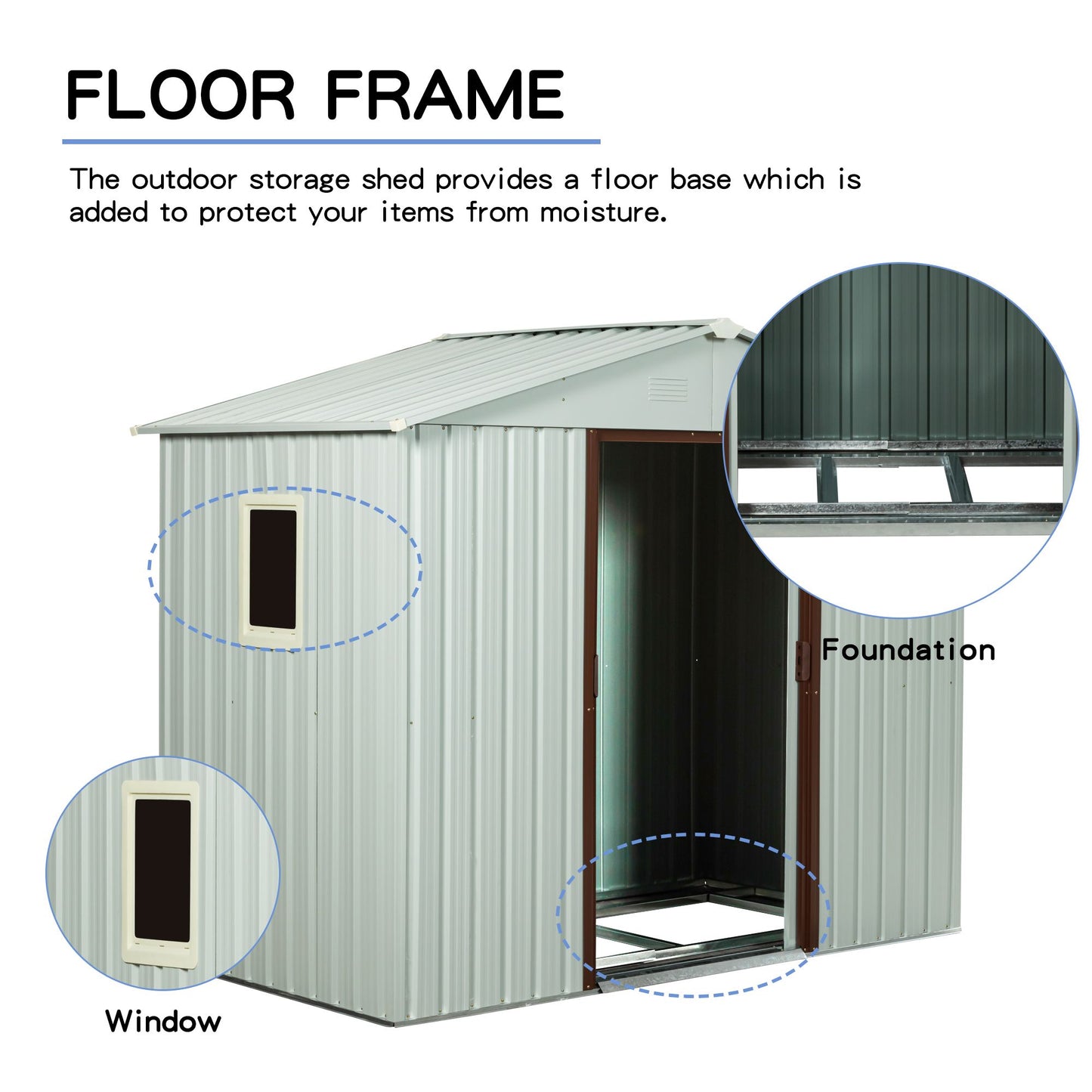 6x5 FT Metal Storage Shed, Window, Sliding Door, Gable Roof, White