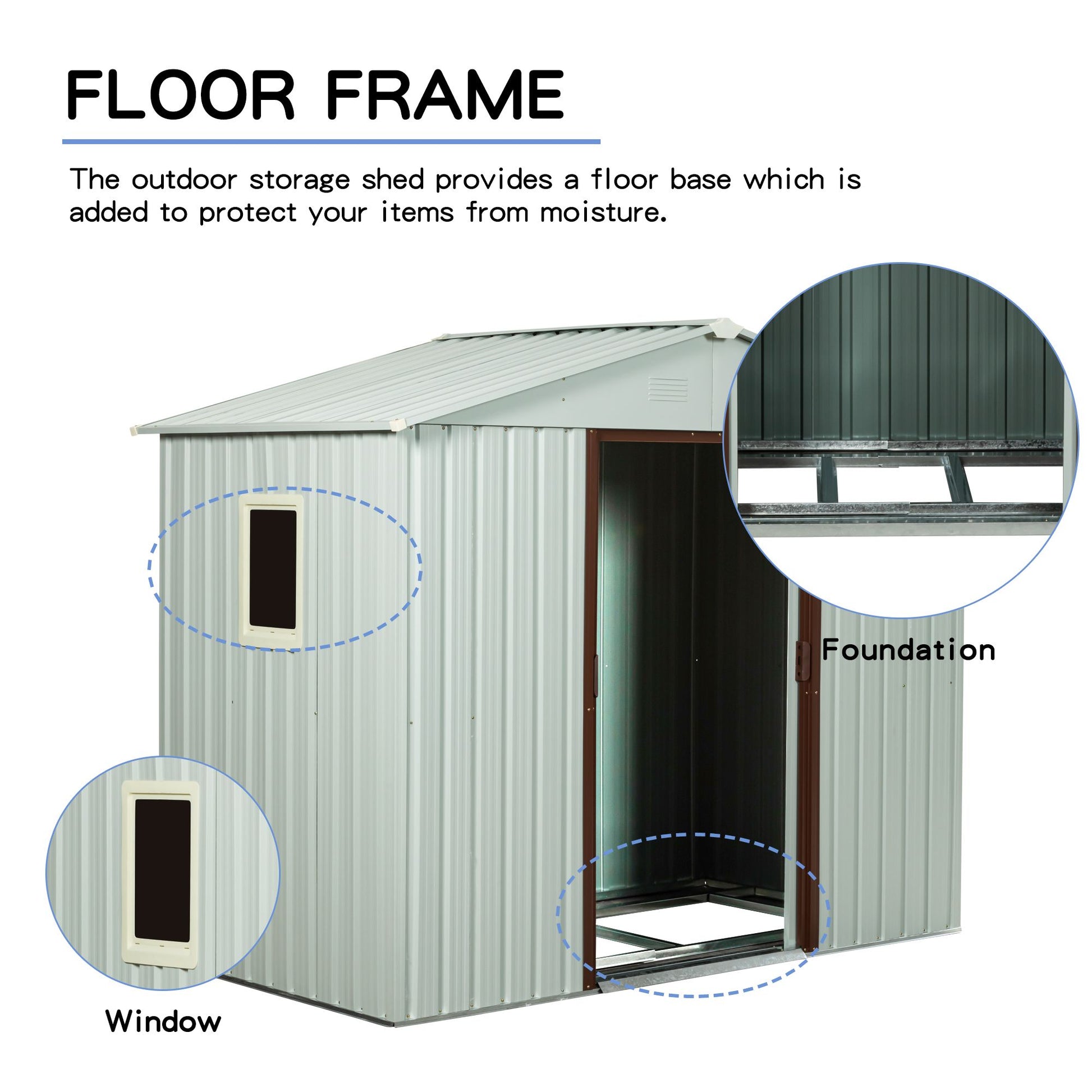 6x5 FT Metal Storage Shed, Window, Sliding Door, Gable Roof, White