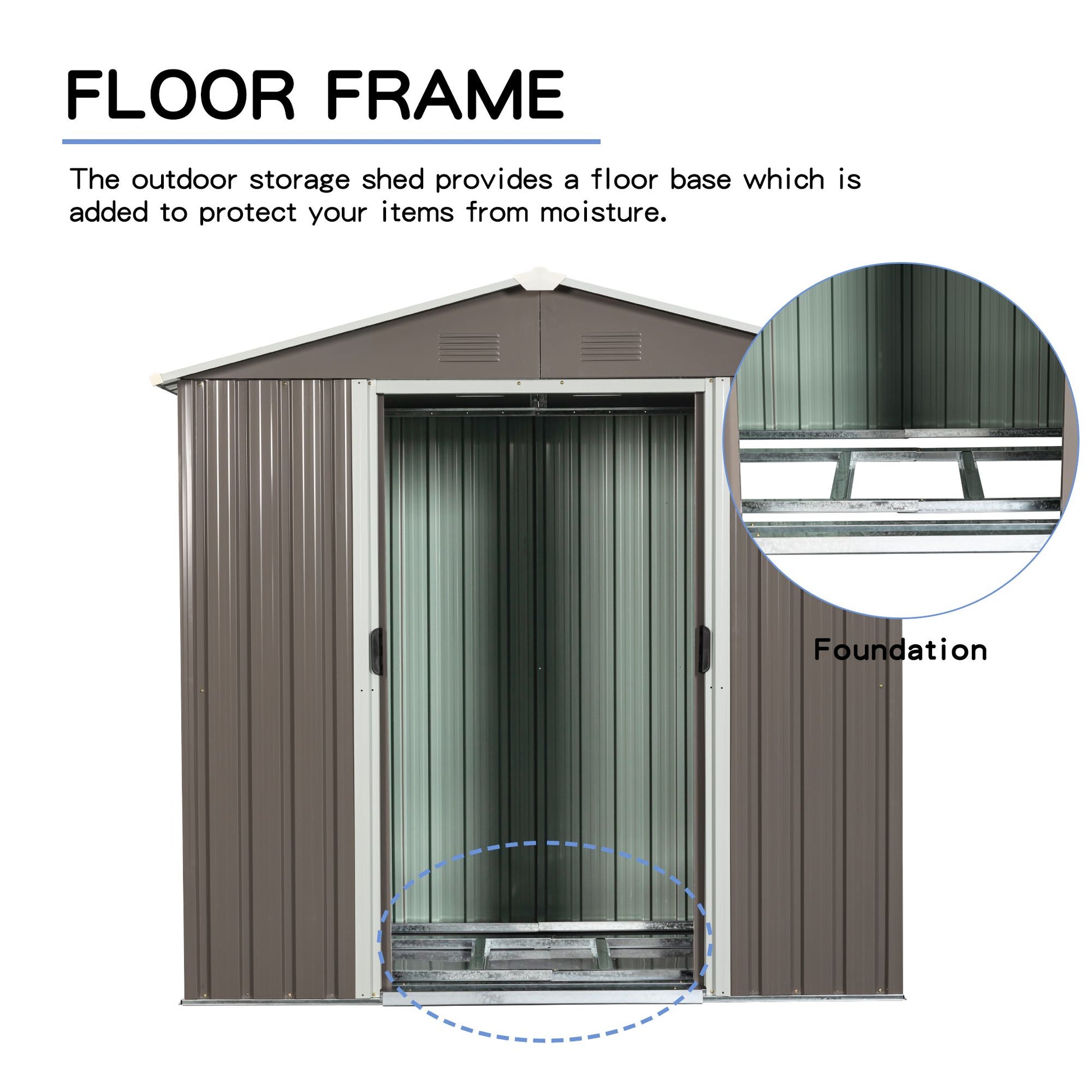 8x4 FT Metal Storage Shed, Sliding Door, Gable Roof, Gray