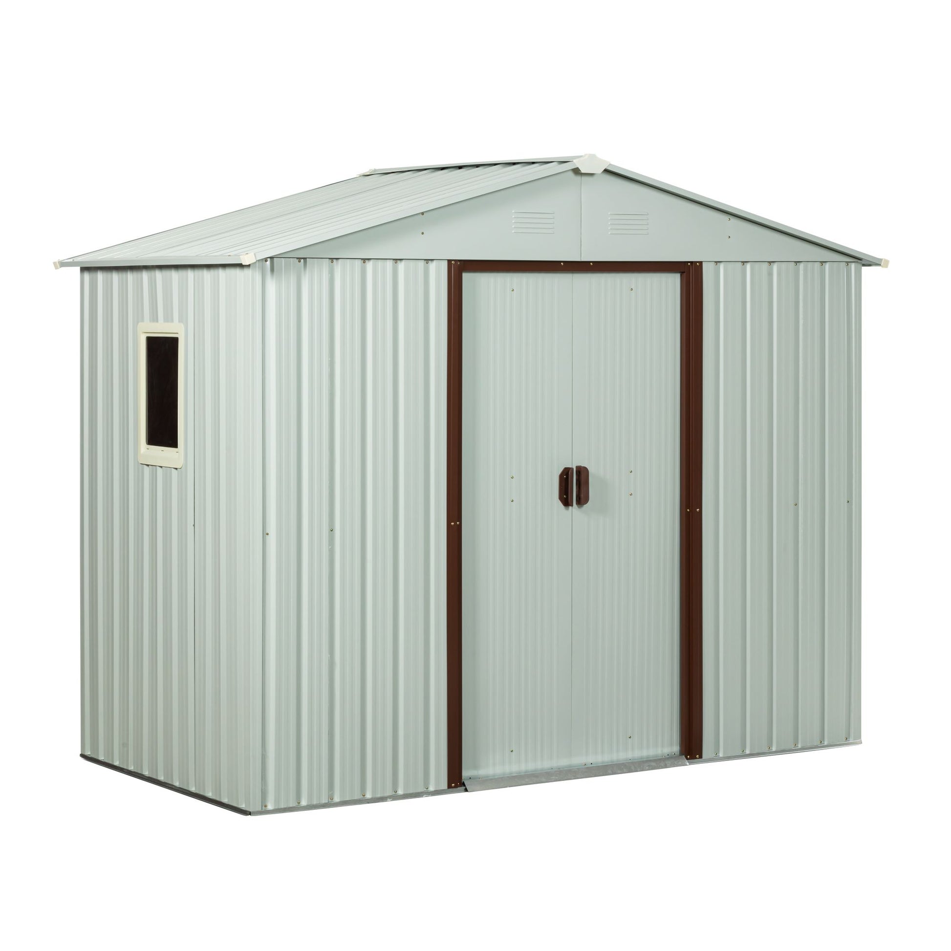 6x5 FT Metal Storage Shed, Window, Sliding Door, Gable Roof, White
