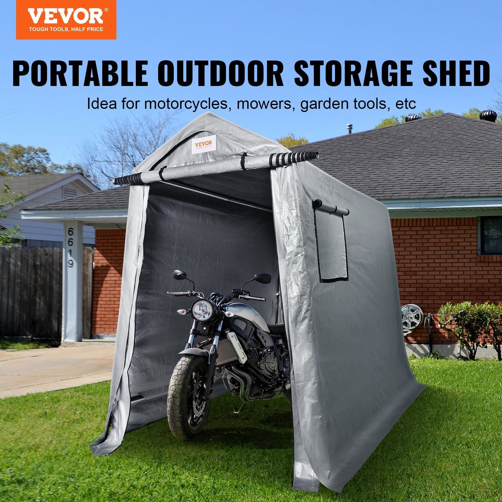 6x8 FT Fabric Carport, 8.46 oz Fabric, 7 FT Peak Height, Gray