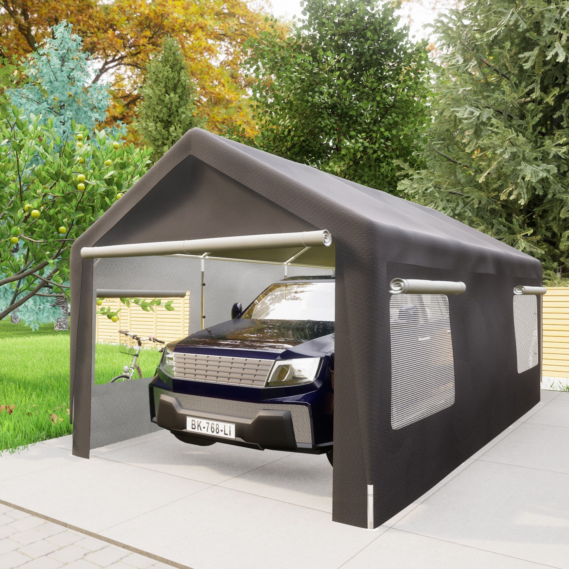 10x20 FT Fabric Carport, 1.5" Steel Frame, Detachable Side Walls, 6.35 oz Polyethylene Fabric, Gray