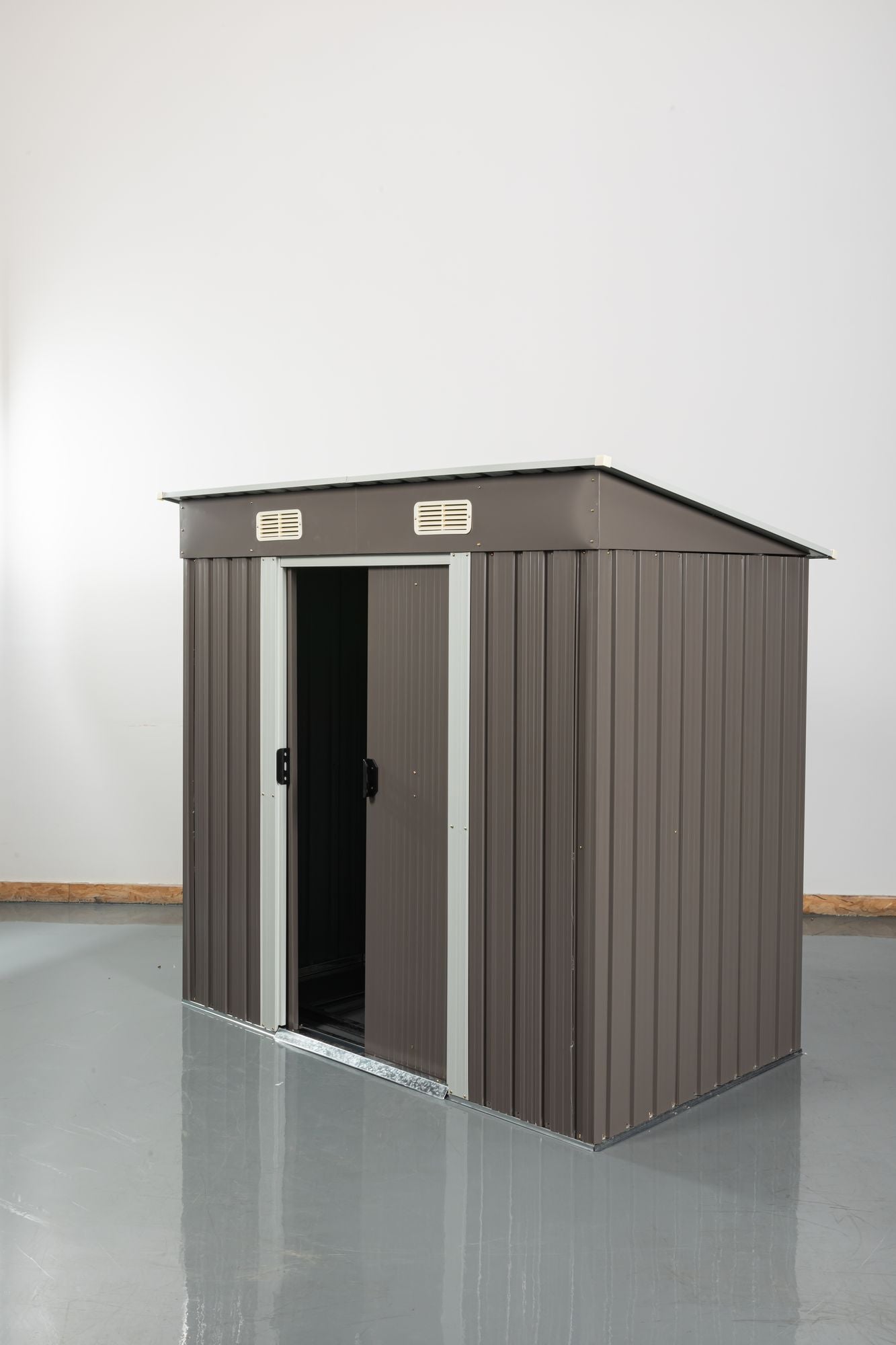 6x4 FT Metal Storage Shed, Sliding Door, Lean-to Roof, Gray