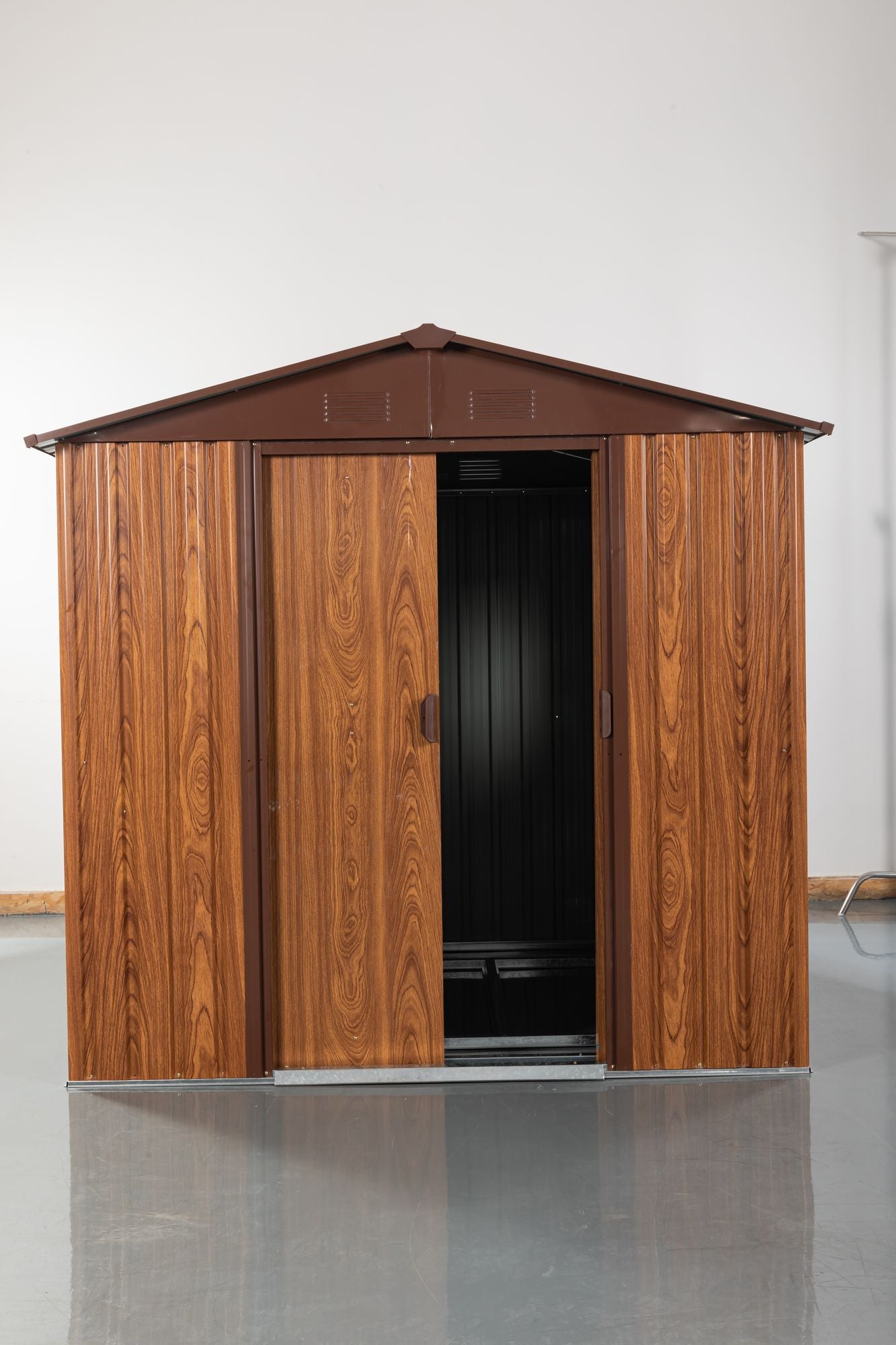 6x6 FT Metal Storage Shed, Window, Sliding Door, Gable Roof, Wood