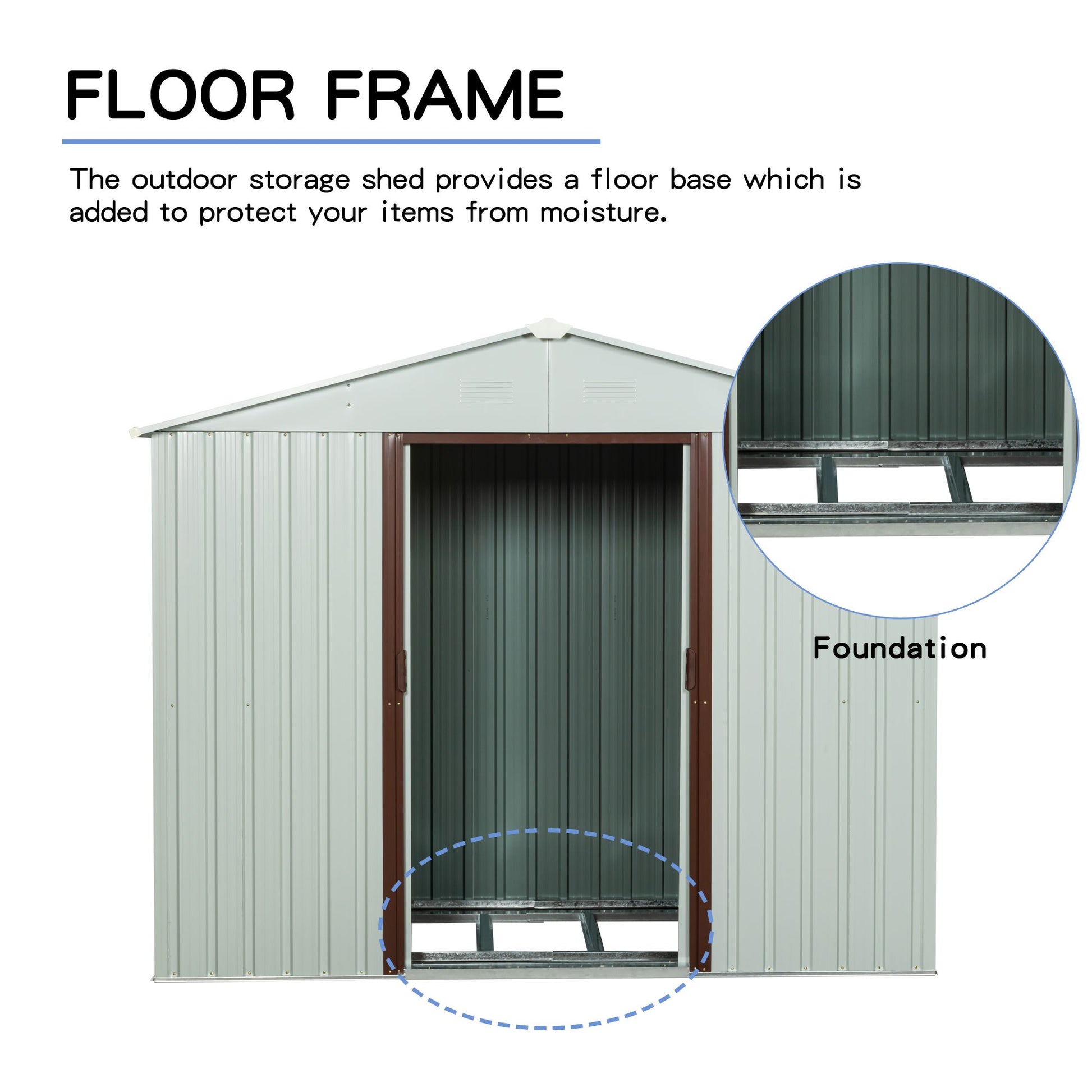 6x5 FT Metal Storage Shed, Sliding Door, Gable Roof, White