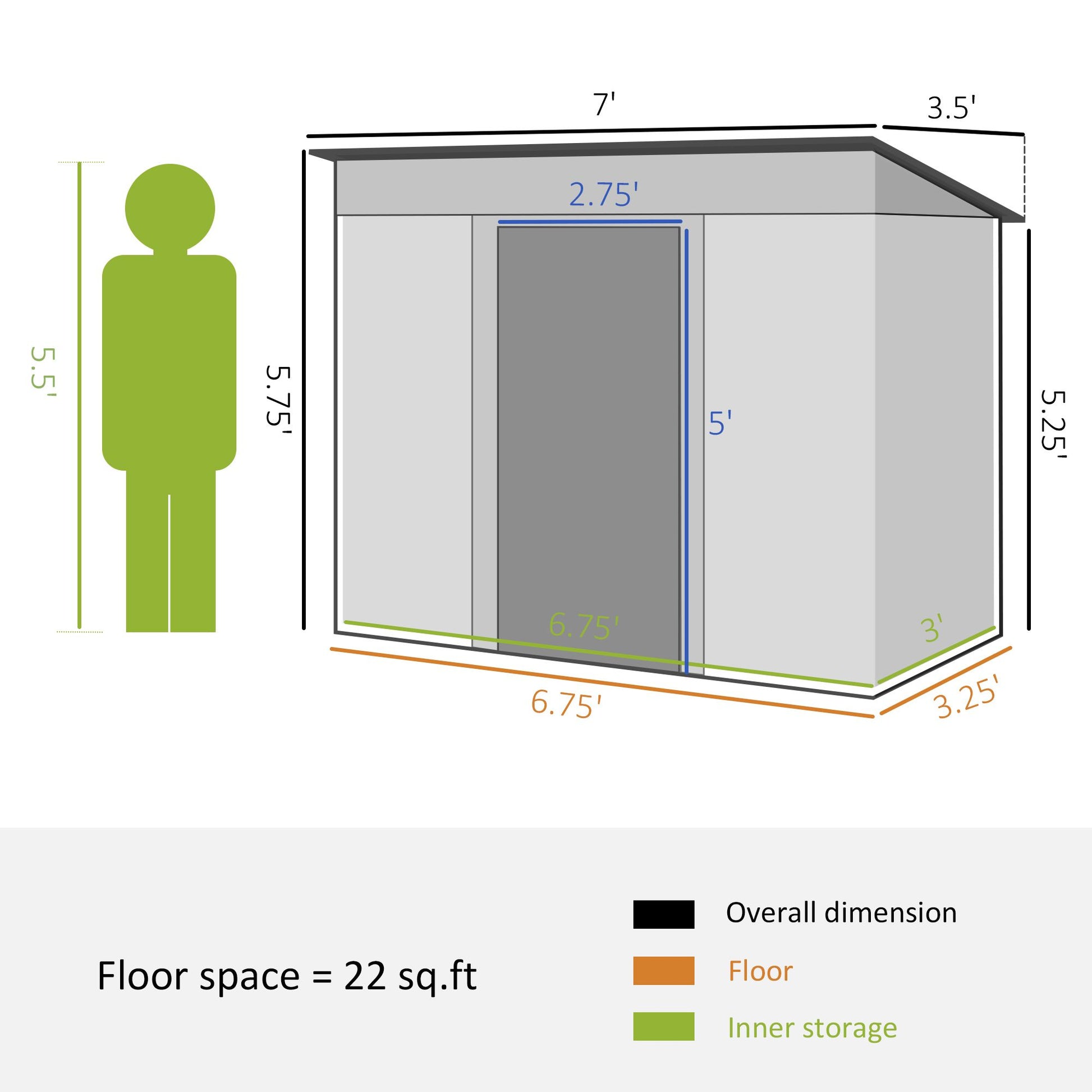 7x4 FT Metal Storage Shed, Sliding Door, Lean-to Roof, Gray