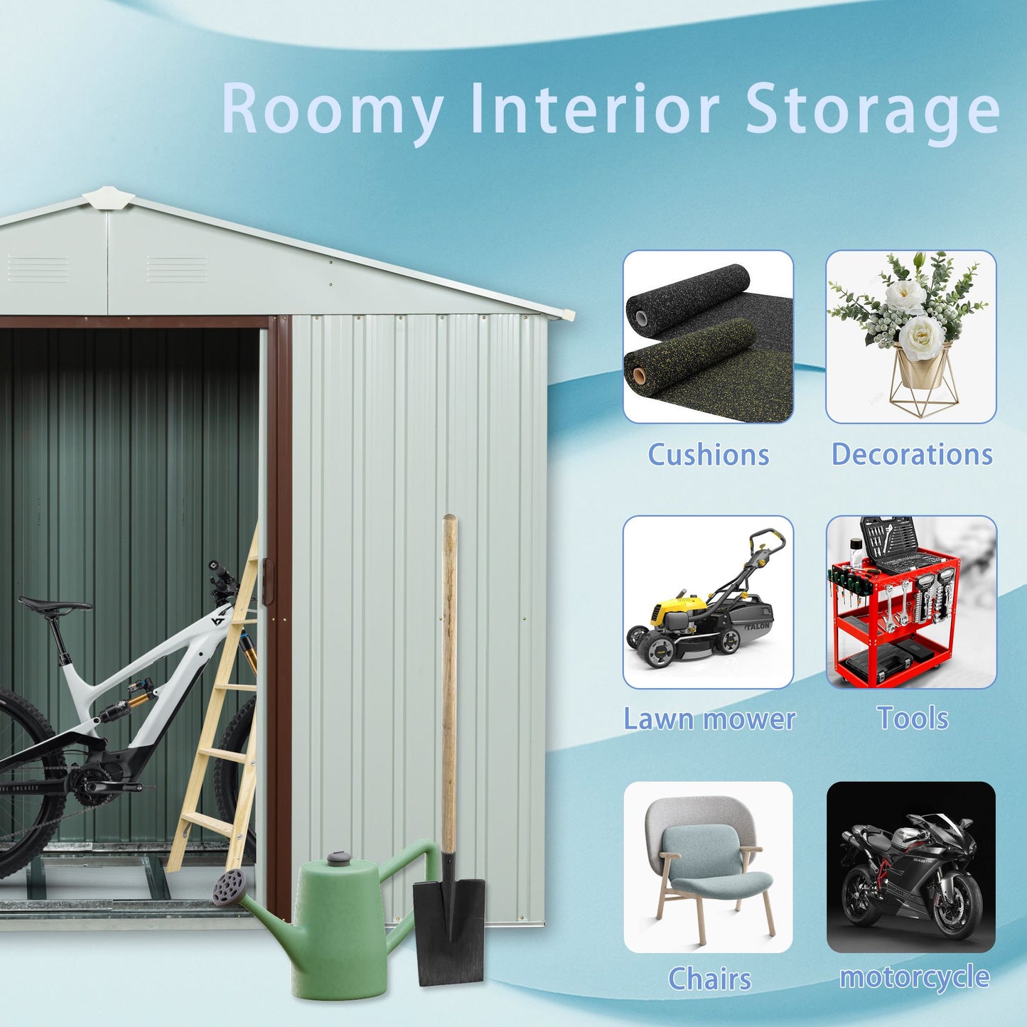6x5 FT Metal Storage Shed, Sliding Door, Gable Roof, White