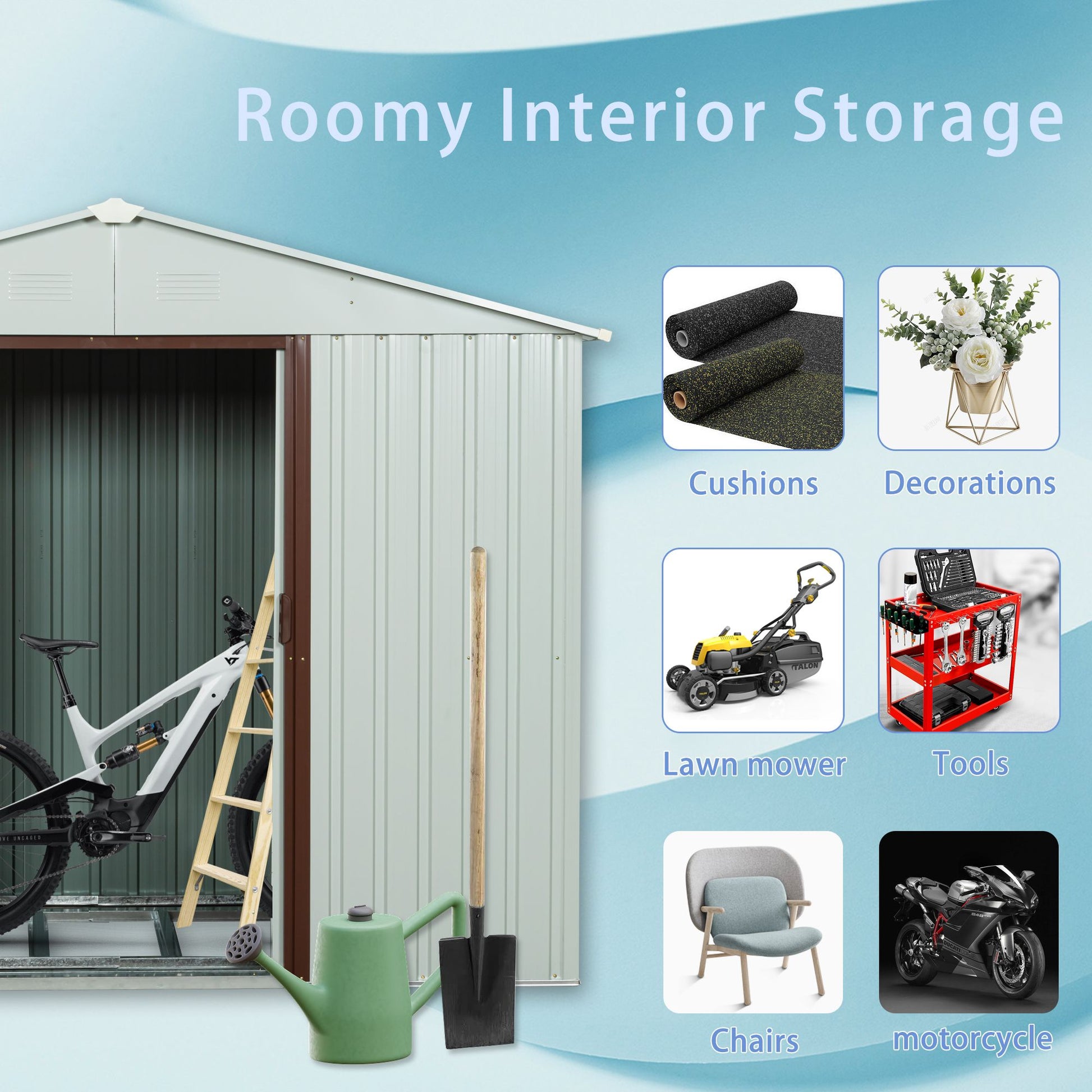 6x5 FT Metal Storage Shed, Sliding Door, Gable Roof, White