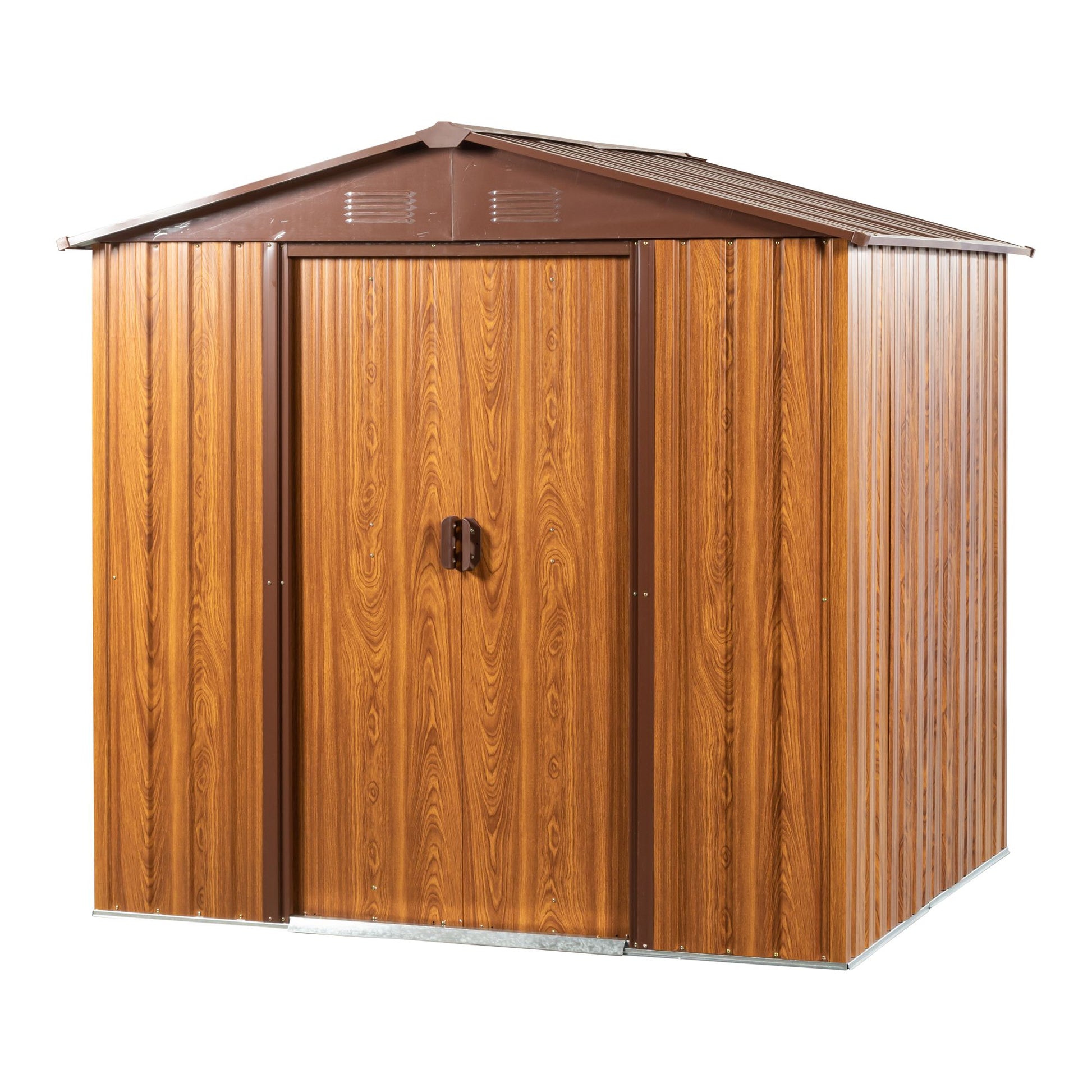 6x6 FT Metal Storage Shed, Sliding Door, Gable Roof, Wood