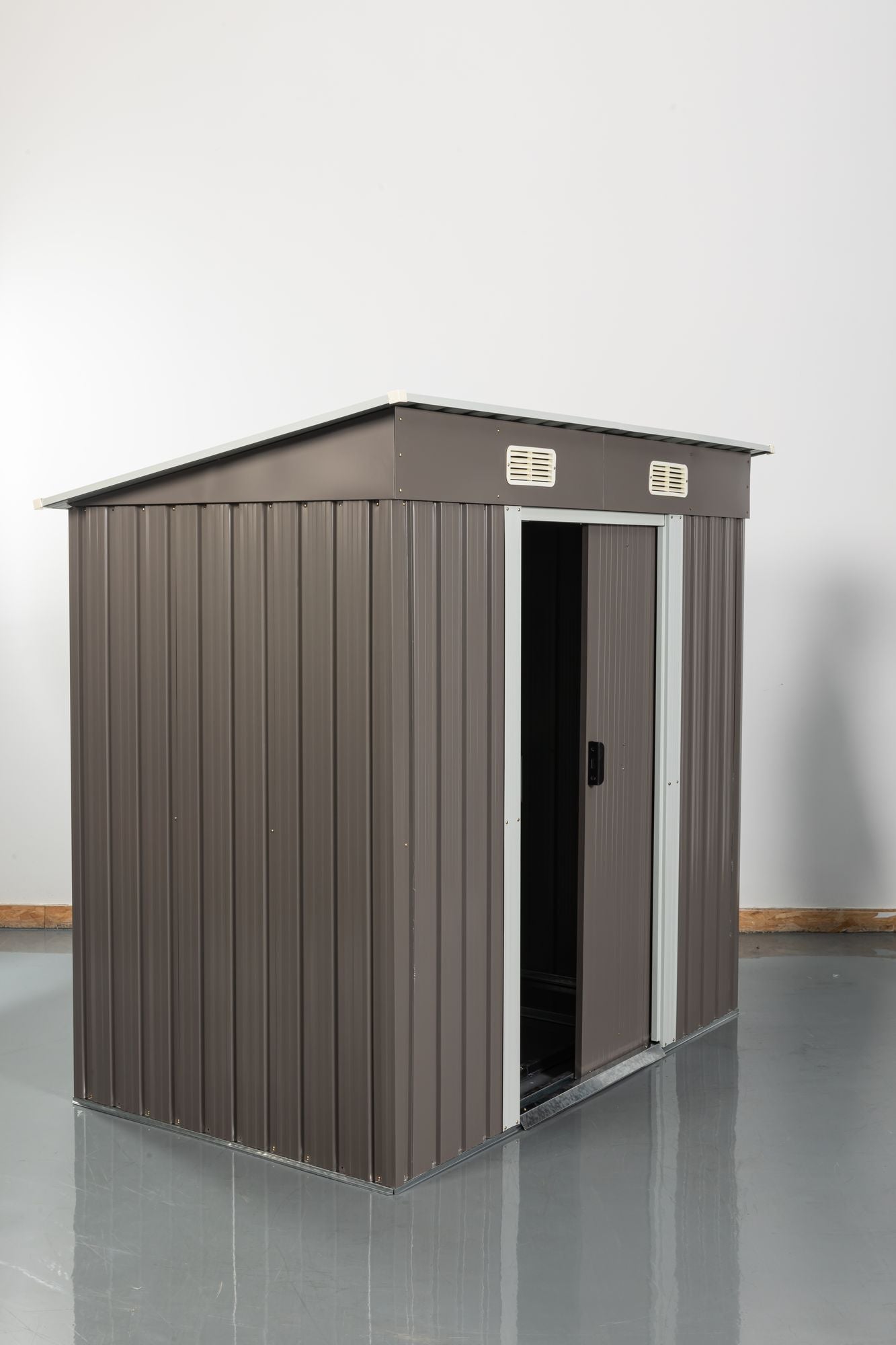 6x4 FT Metal Storage Shed, Sliding Door, Lean-to Roof, Gray